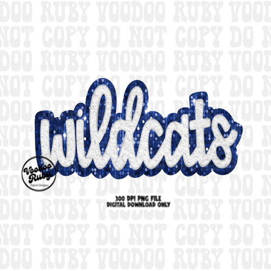 Wildcats PNG Design Hand Drawn Digital Download Sublimation Faux Chenille PNG Blue White Football png Wildcats DTF Printable