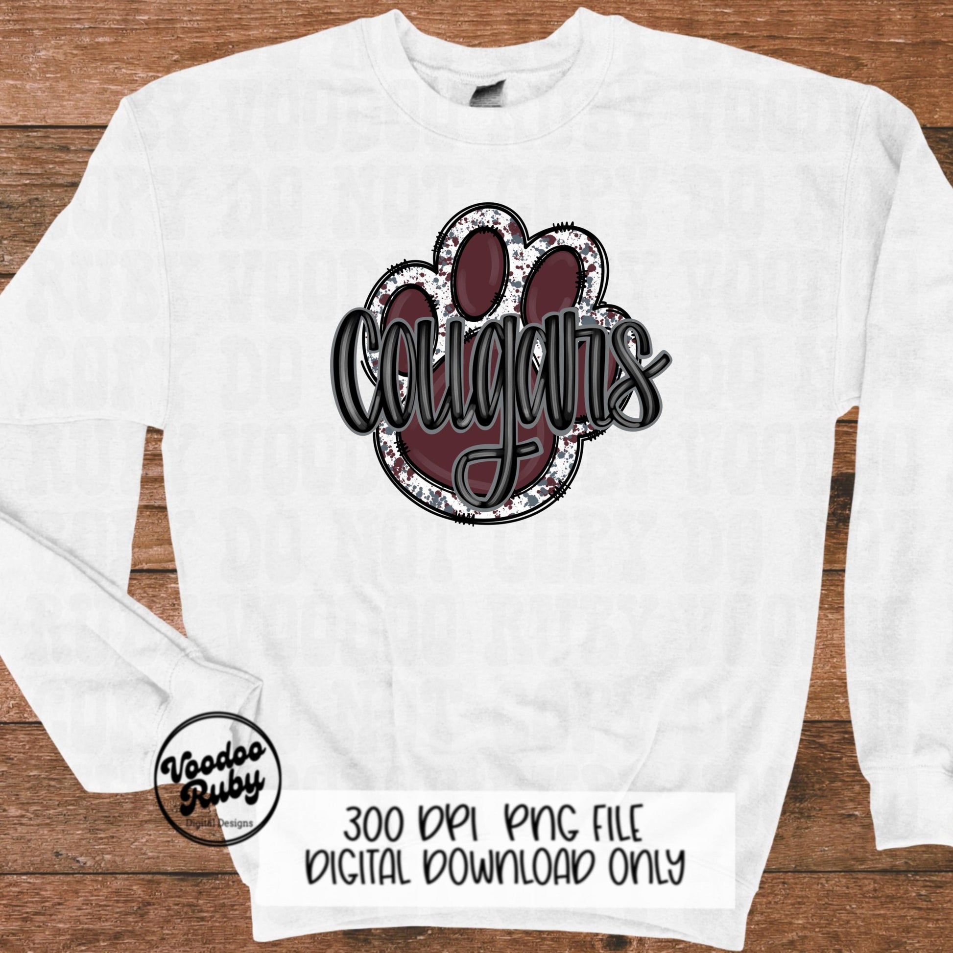 Cougars PNG Design Sublimation Hand Drawn Digital Download Football PNG Paw Maroon Silver Cougars Football DTF Printable