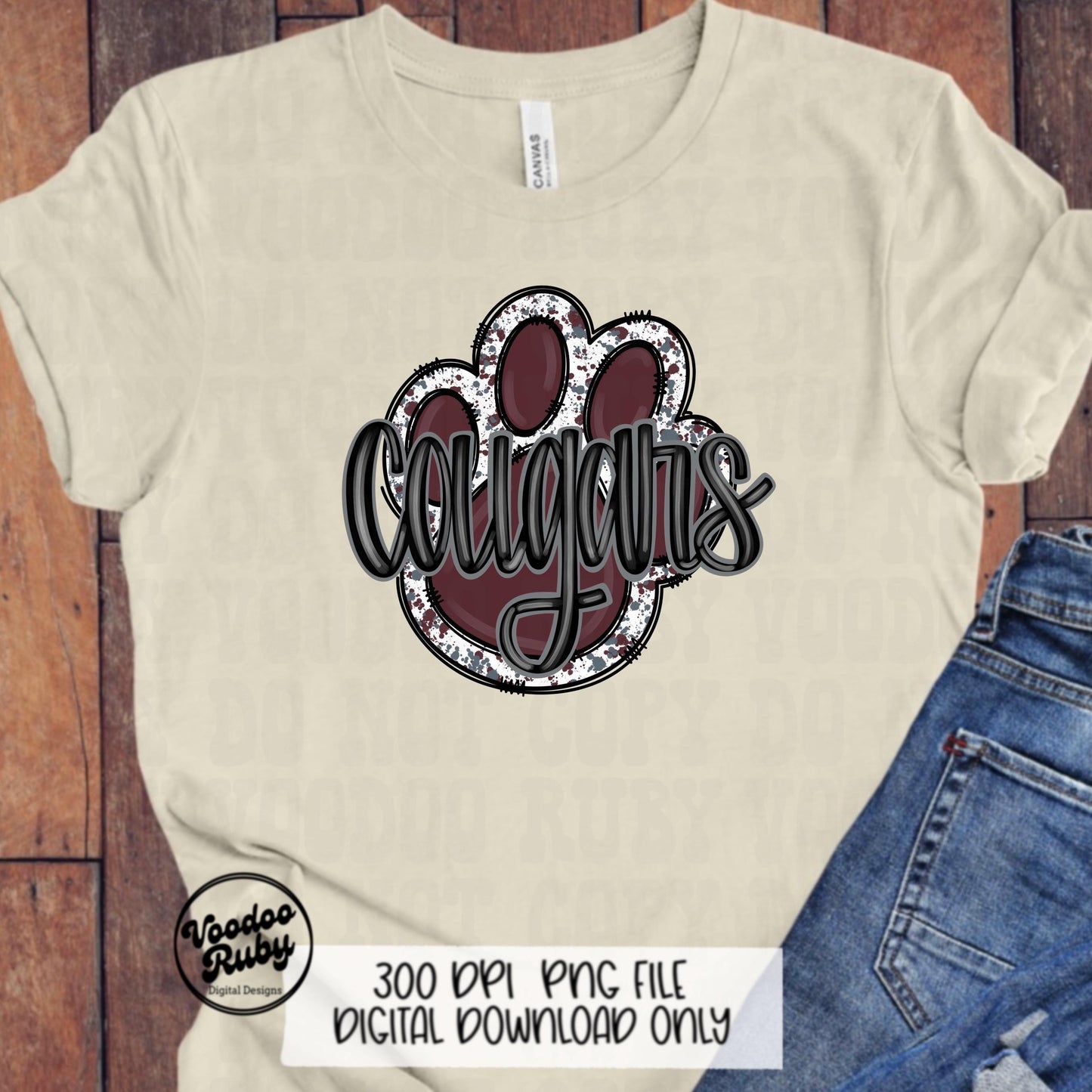 Cougars PNG Design Sublimation Hand Drawn Digital Download Football PNG Paw Maroon Silver Cougars Football DTF Printable