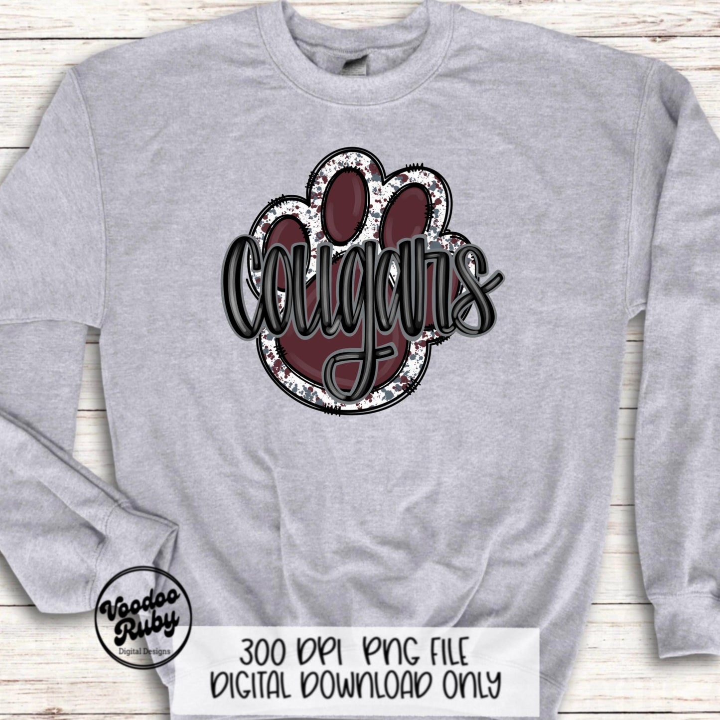 Cougars PNG Design Sublimation Hand Drawn Digital Download Football PNG Paw Maroon Silver Cougars Football DTF Printable