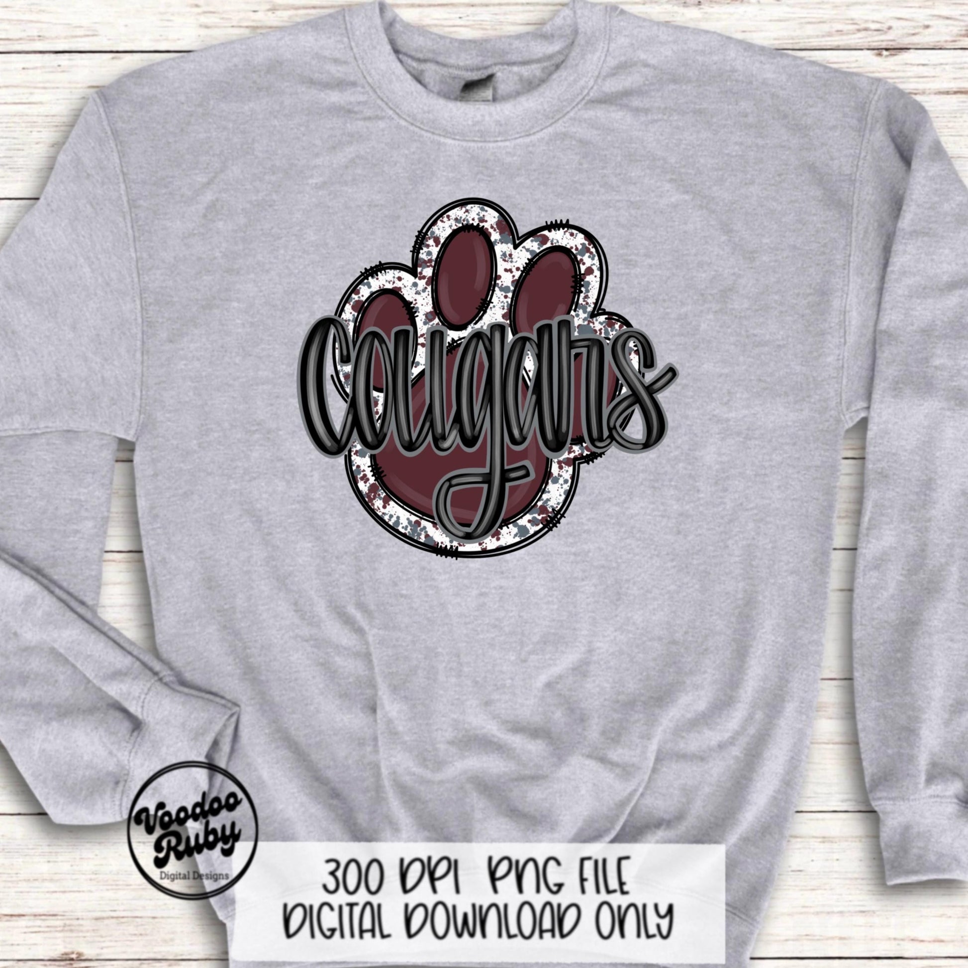 Cougars PNG Design Sublimation Hand Drawn Digital Download Football PNG Paw Maroon Silver Cougars Football DTF Printable