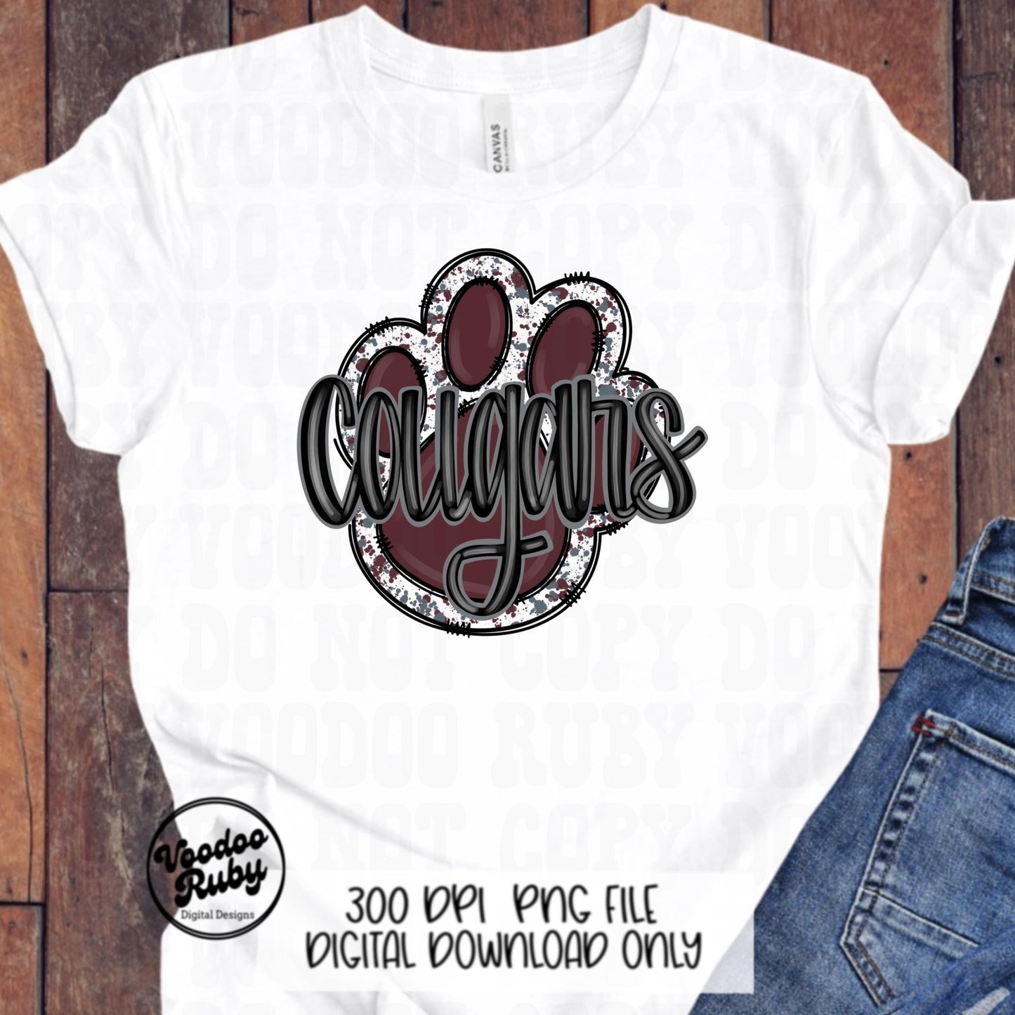 Cougars PNG Design Sublimation Hand Drawn Digital Download Football PNG Paw Maroon Silver Cougars Football DTF Printable