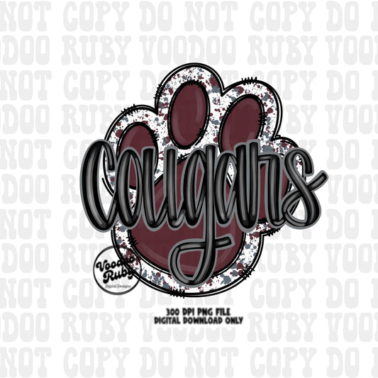Cougars PNG Design Sublimation Hand Drawn Digital Download Football PNG Paw Maroon Silver Cougars Football DTF Printable