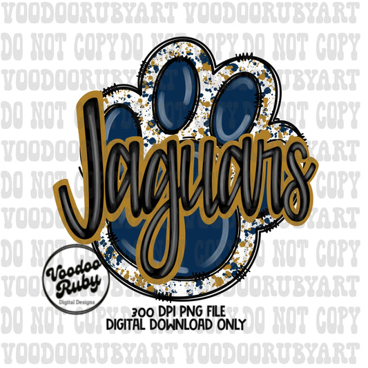Jaguars PNG Design Sublimation Hand Drawn Digital Download Football png Blue Gold Paw Jaguars Football DTF Printable Clip Art