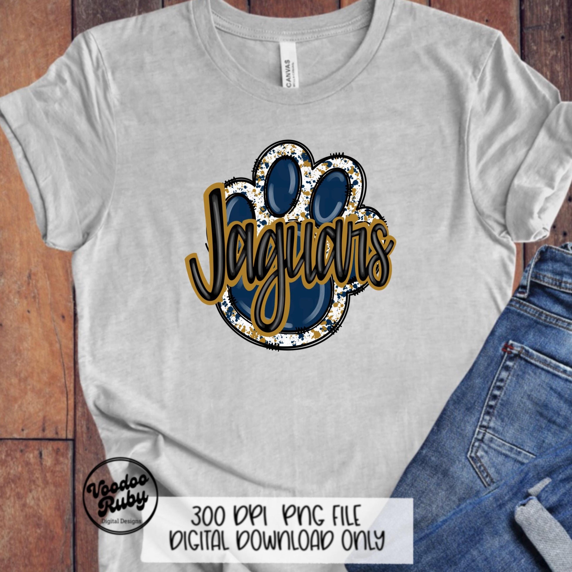 Jaguars PNG Design Sublimation Hand Drawn Digital Download Football png Blue Gold Paw Jaguars Football DTF Printable Clip Art