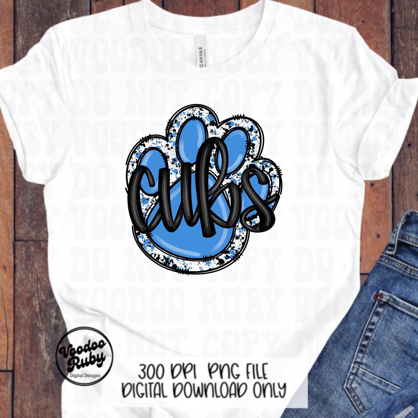 Cubs PNG Design Sublimation Hand Drawn Digital Download Football PNG Blue Cubs Paw DTF Printable Cubs Mascot png Clip Art