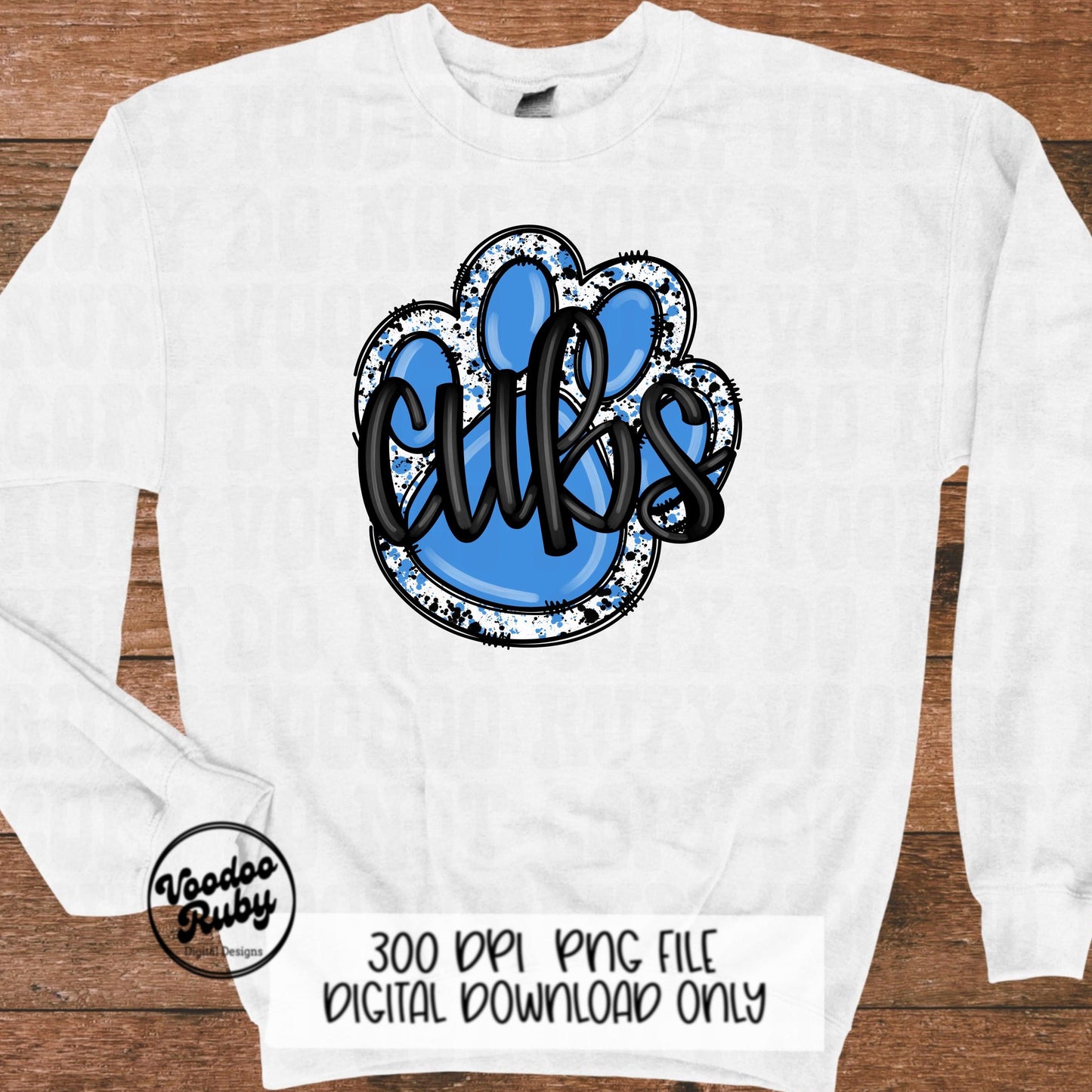 Cubs PNG Design Sublimation Hand Drawn Digital Download Football PNG Blue Cubs Paw DTF Printable Cubs Mascot png Clip Art