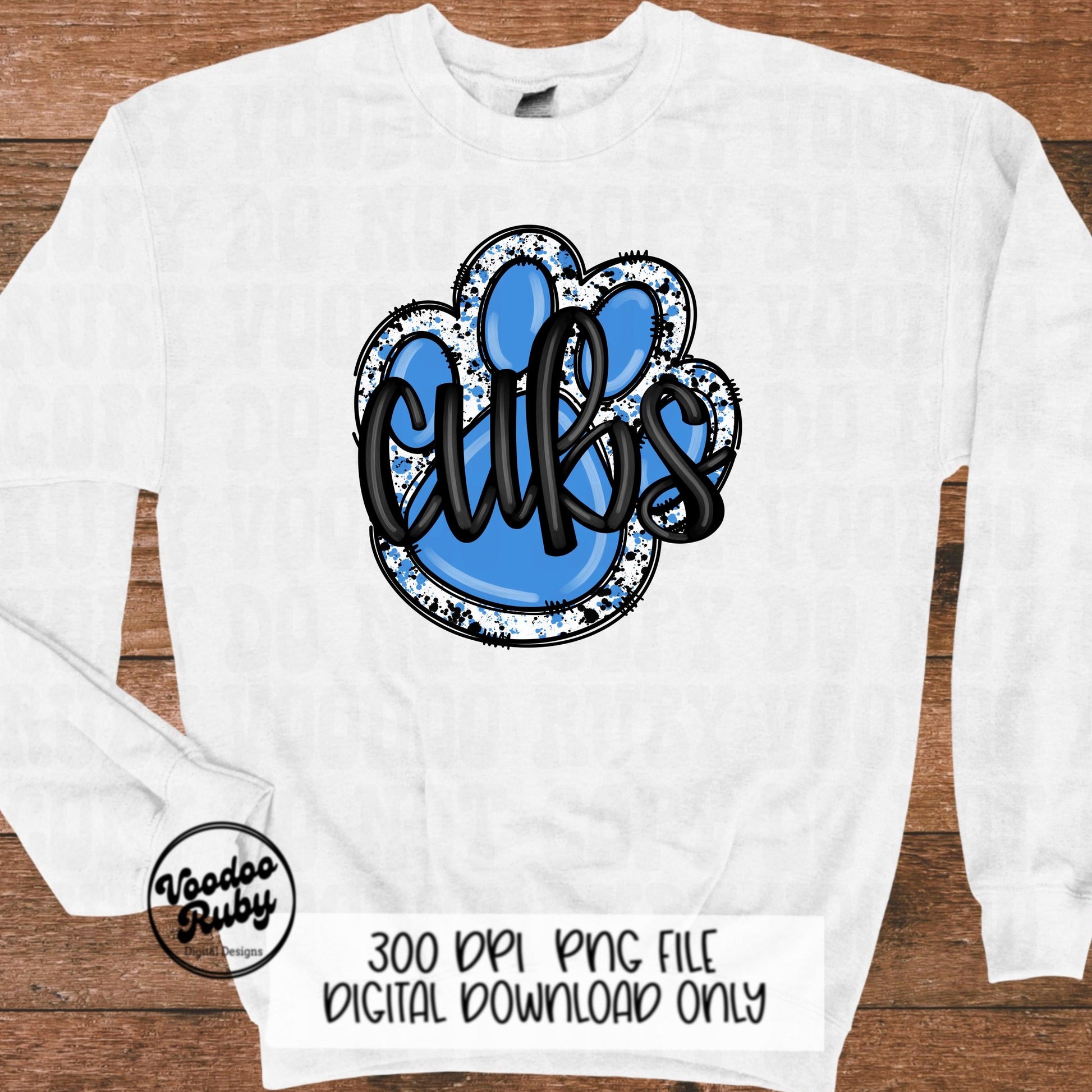 Cubs PNG Design Sublimation Hand Drawn Digital Download Football PNG Blue Cubs Paw DTF Printable Cubs Mascot png Clip Art