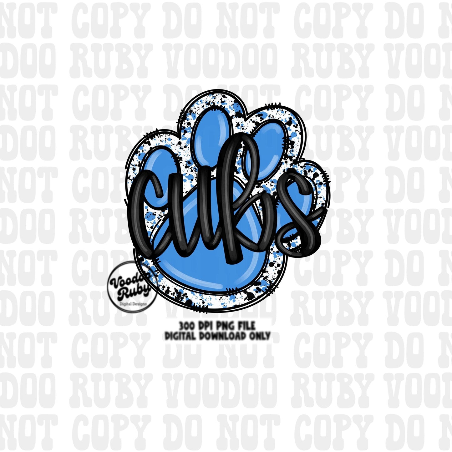 Cubs PNG Design Sublimation Hand Drawn Digital Download Football PNG Blue Cubs Paw DTF Printable Cubs Mascot png Clip Art
