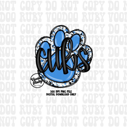 Cubs PNG Design Sublimation Hand Drawn Digital Download Football PNG Blue Cubs Paw DTF Printable Cubs Mascot png Clip Art