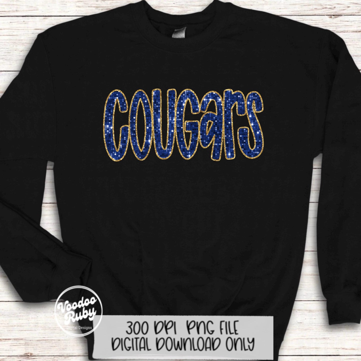 Cougars PNG Design Sequins Glitter Hand Drawn Digital Download Faux Sequins Patch PNG Printable Clip Art Faux Appliqué Cougars Football DTF