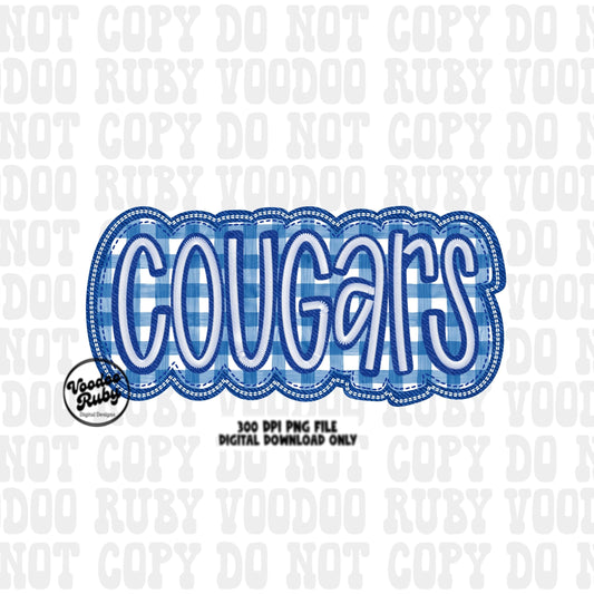 Cougars PNG Design Embroidery Faux Applique Hand Drawn Digital Download Sublimation Cougars PNG Football png Blue Cougars DTF Printable