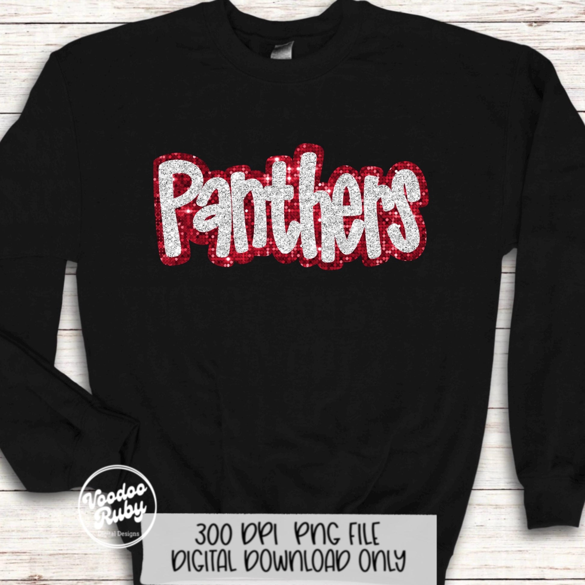 Panthers Mascot Design PNG Sublimation Glitter Hand Drawn Digital Download Faux Sequins Patch Faux Appliqué Red White Panthers Football