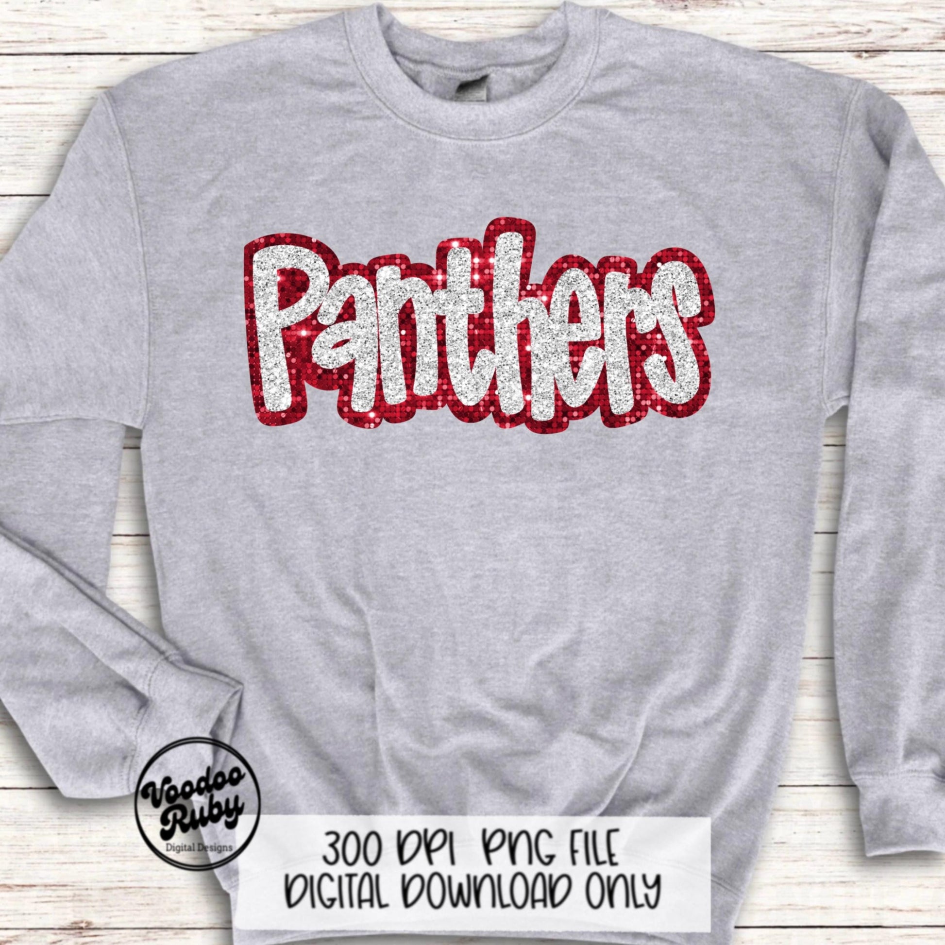 Panthers Mascot Design PNG Sublimation Glitter Hand Drawn Digital Download Faux Sequins Patch Faux Appliqué Red White Panthers Football