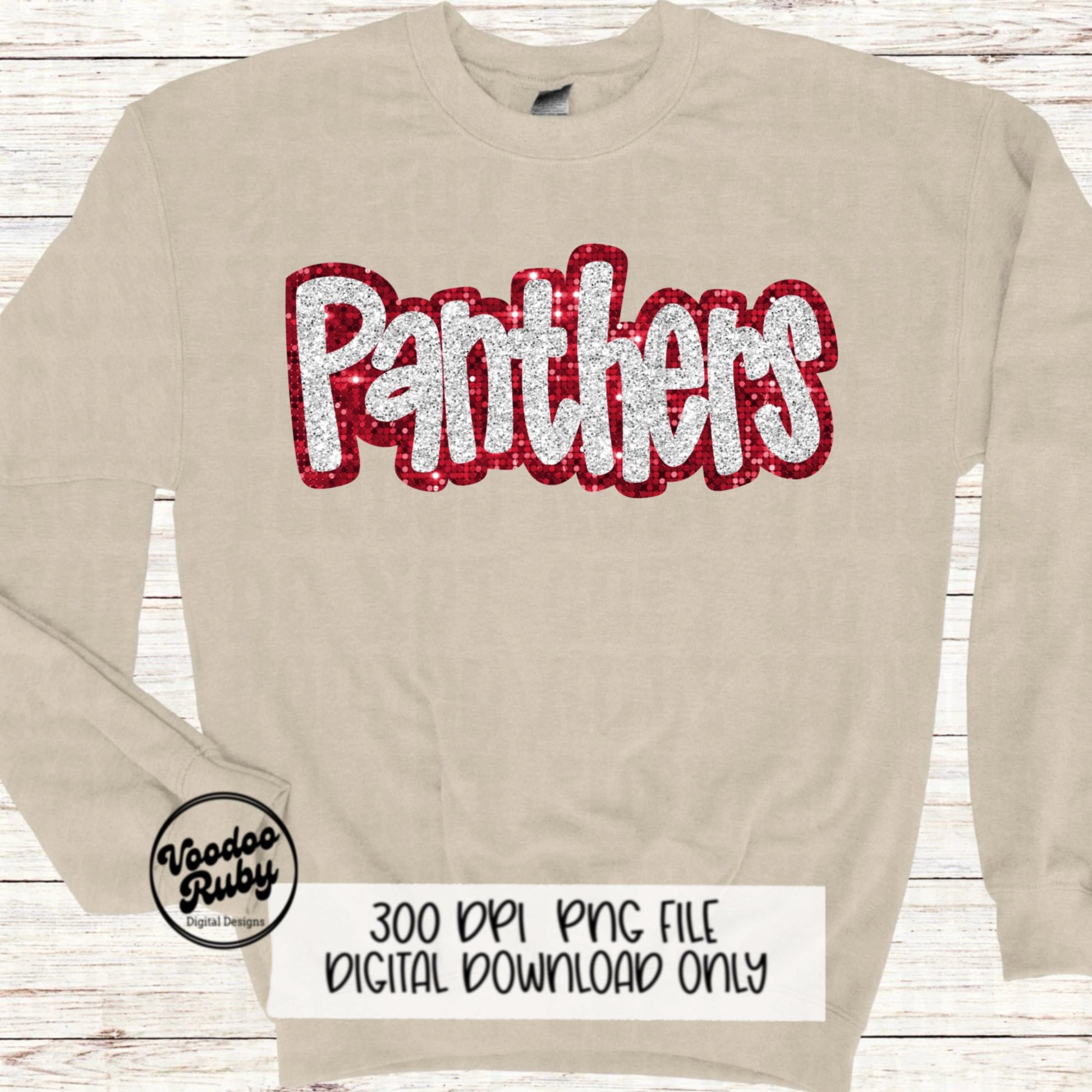 Panthers Mascot Design PNG Sublimation Glitter Hand Drawn Digital Download Faux Sequins Patch Faux Appliqué Red White Panthers Football