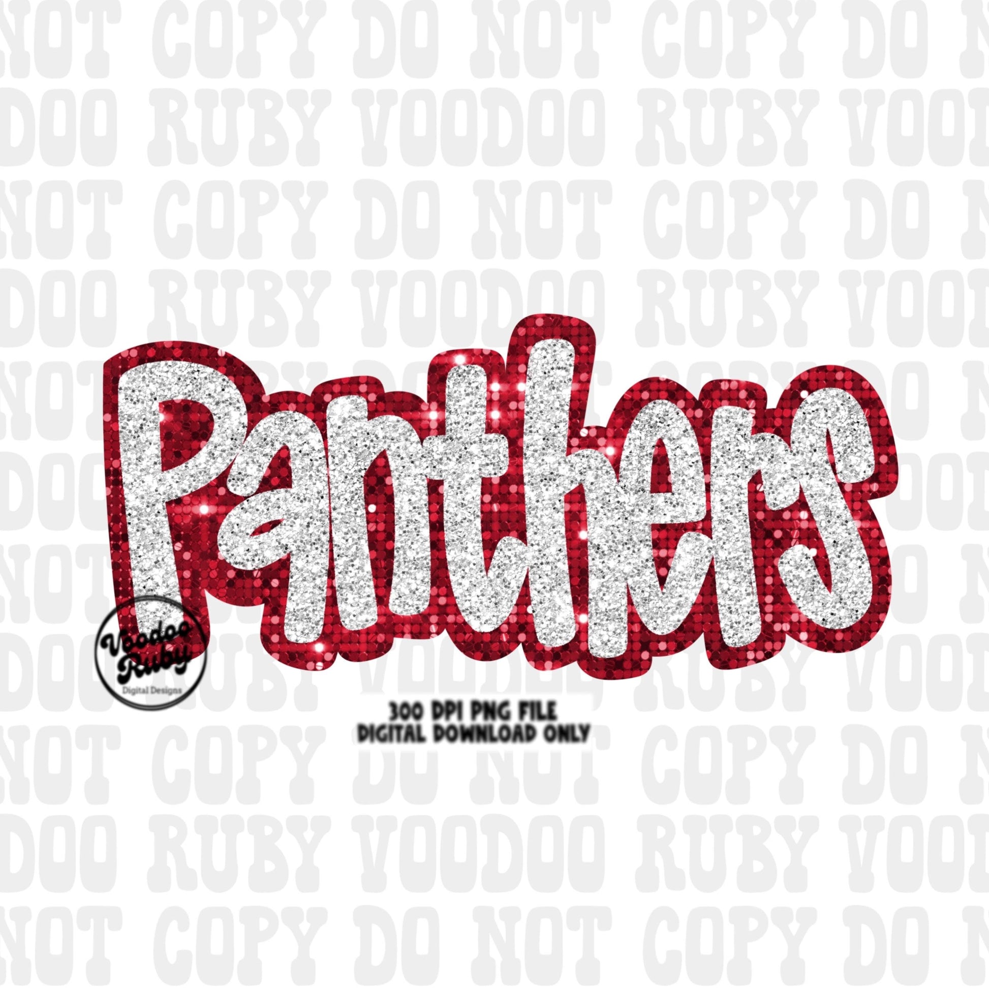 Panthers Mascot Design PNG Sublimation Glitter Hand Drawn Digital Download Faux Sequins Patch Faux Appliqué Red White Panthers Football