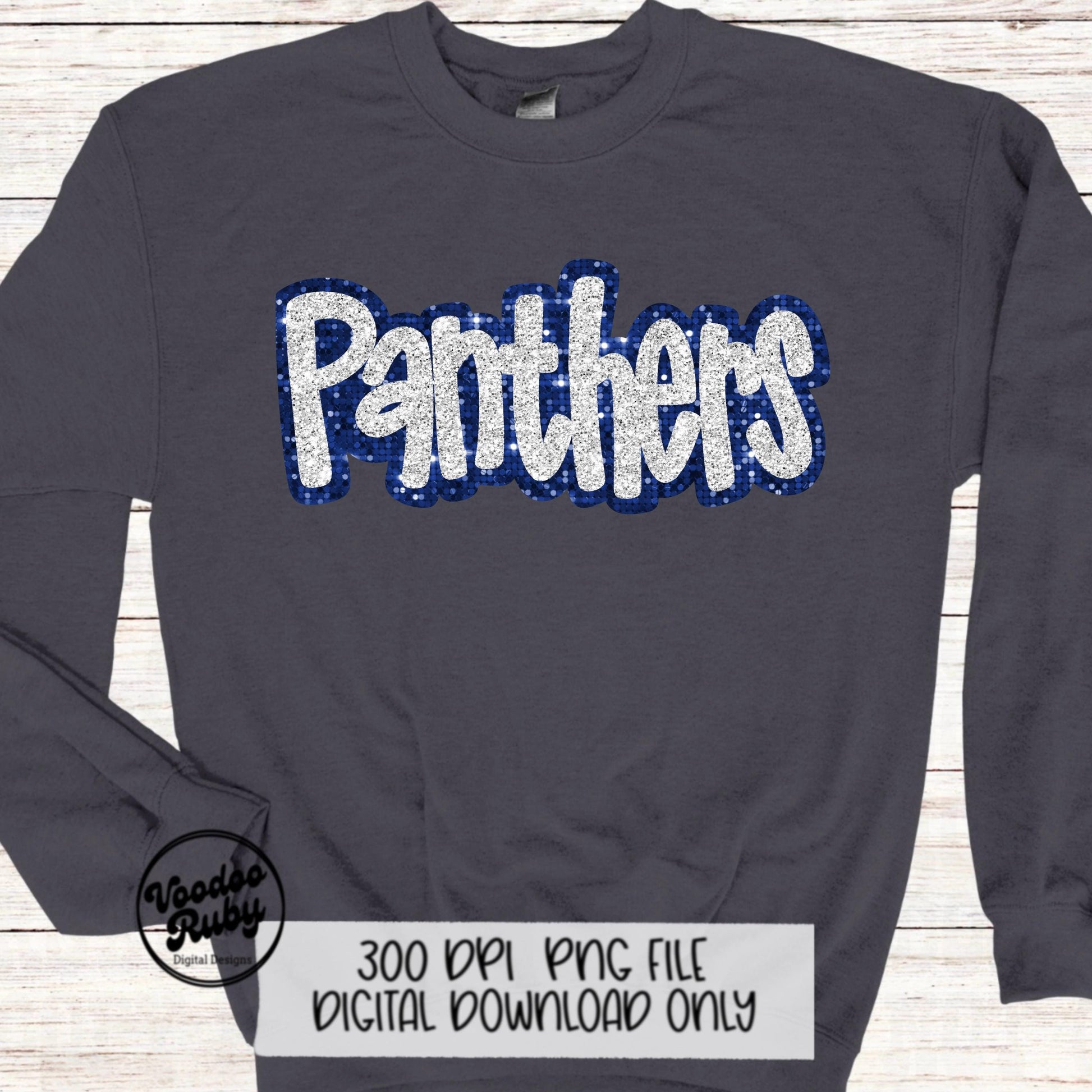 Panthers Mascot Design PNG Sublimation Glitter Hand Drawn Digital Download Faux Sequins Patch Faux Appliqué Blue White Panthers Football