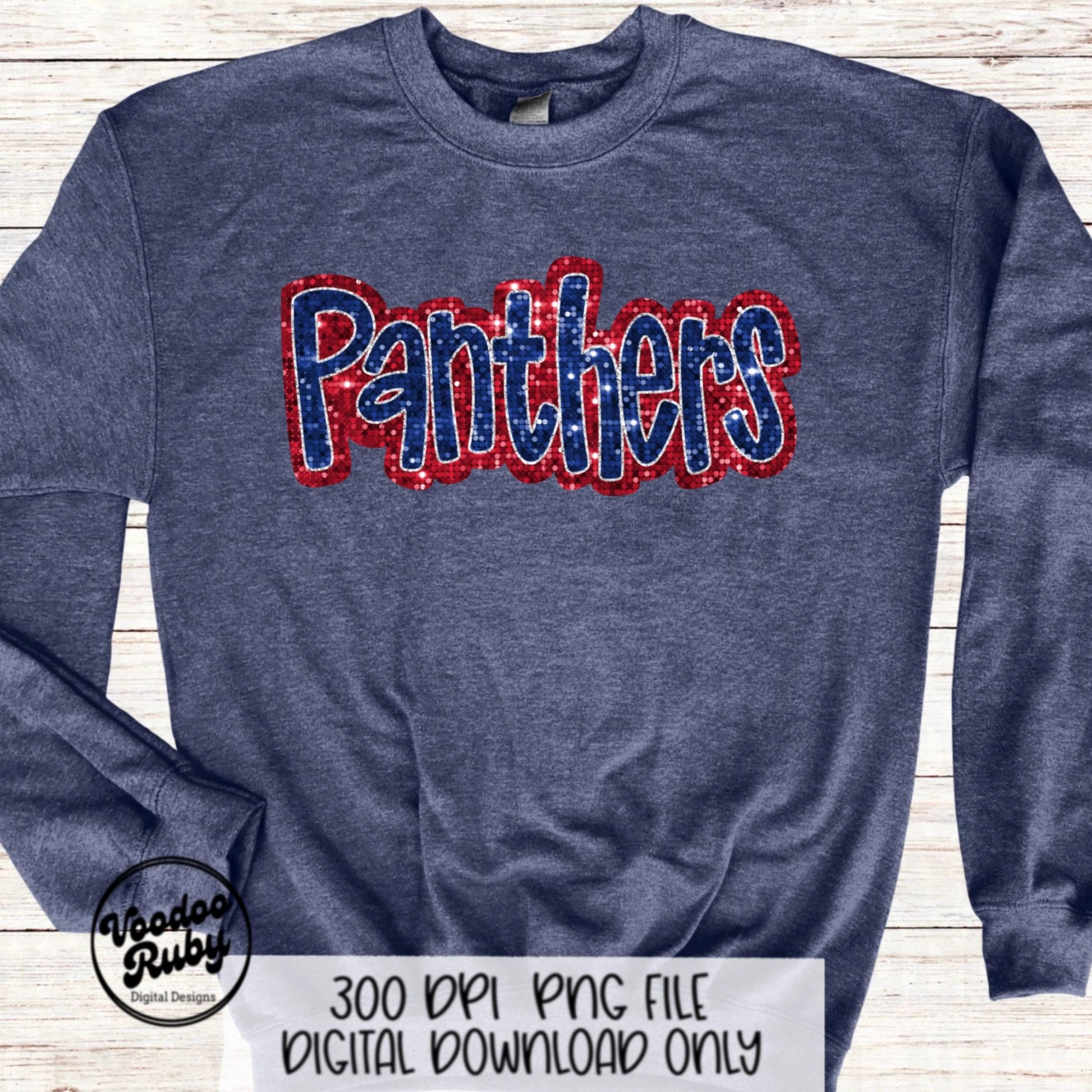 Panthers Mascot Design PNG Sublimation Glitter Hand Drawn Digital Download Faux Sequins Patch Faux Appliqué Red Blue Panthers Football