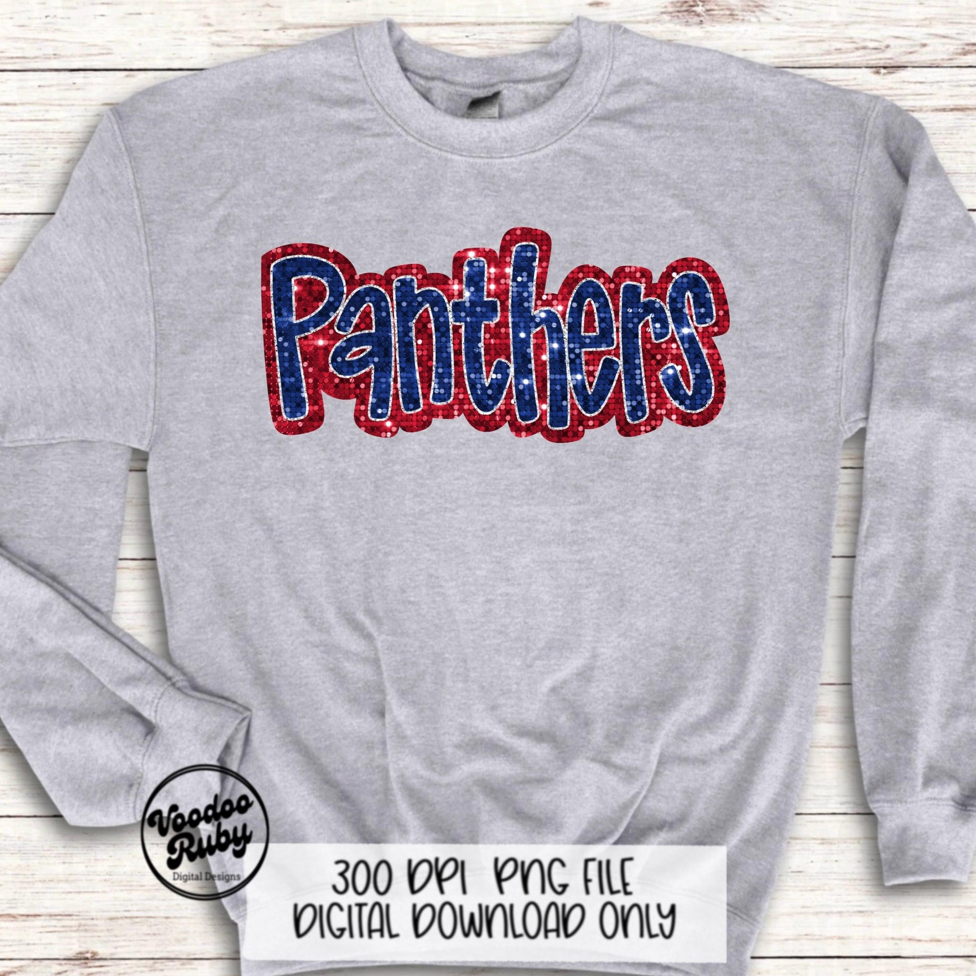 Panthers Mascot Design PNG Sublimation Glitter Hand Drawn Digital Download Faux Sequins Patch Faux Appliqué Red Blue Panthers Football