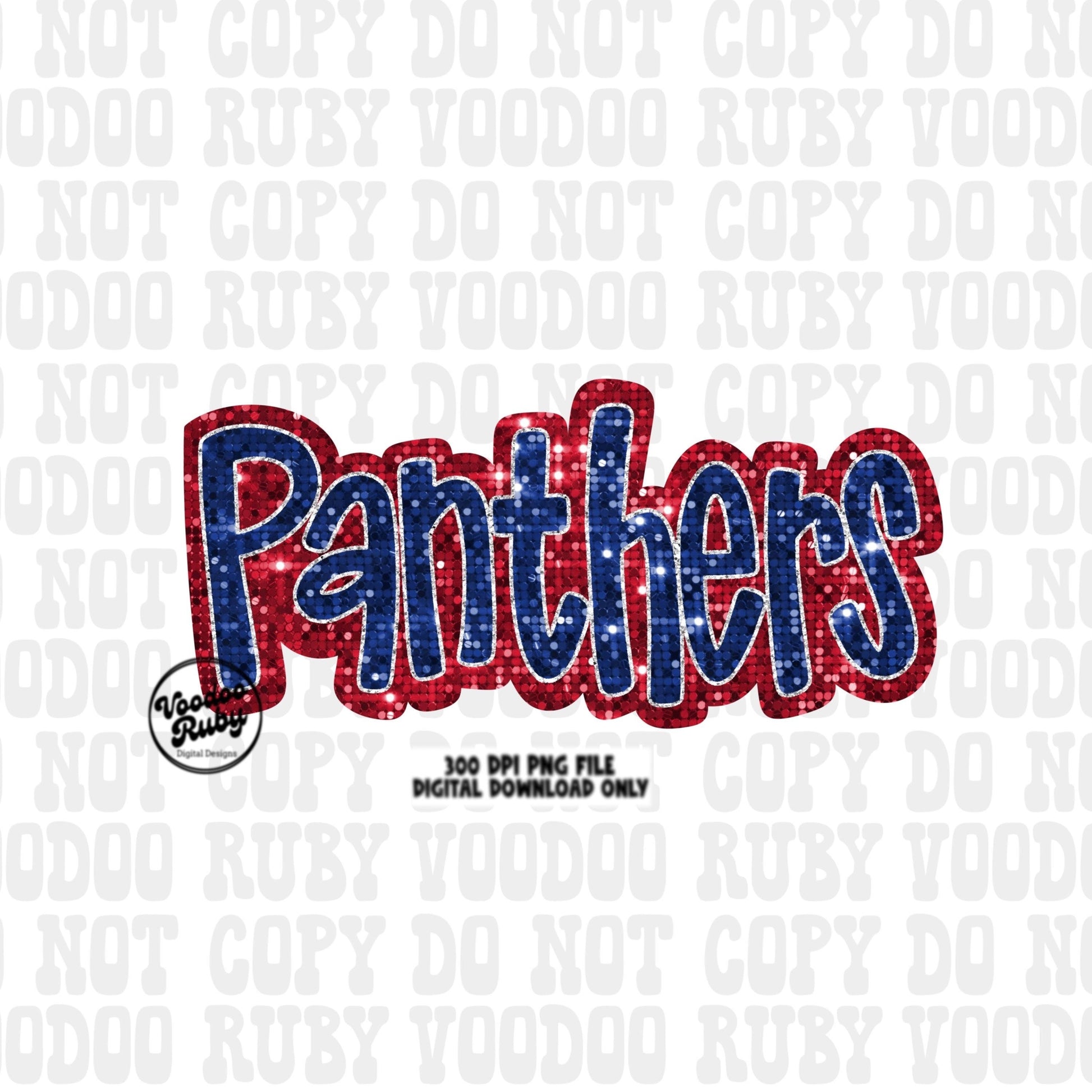 Panthers Mascot Design PNG Sublimation Glitter Hand Drawn Digital Download Faux Sequins Patch Faux Appliqué Red Blue Panthers Football
