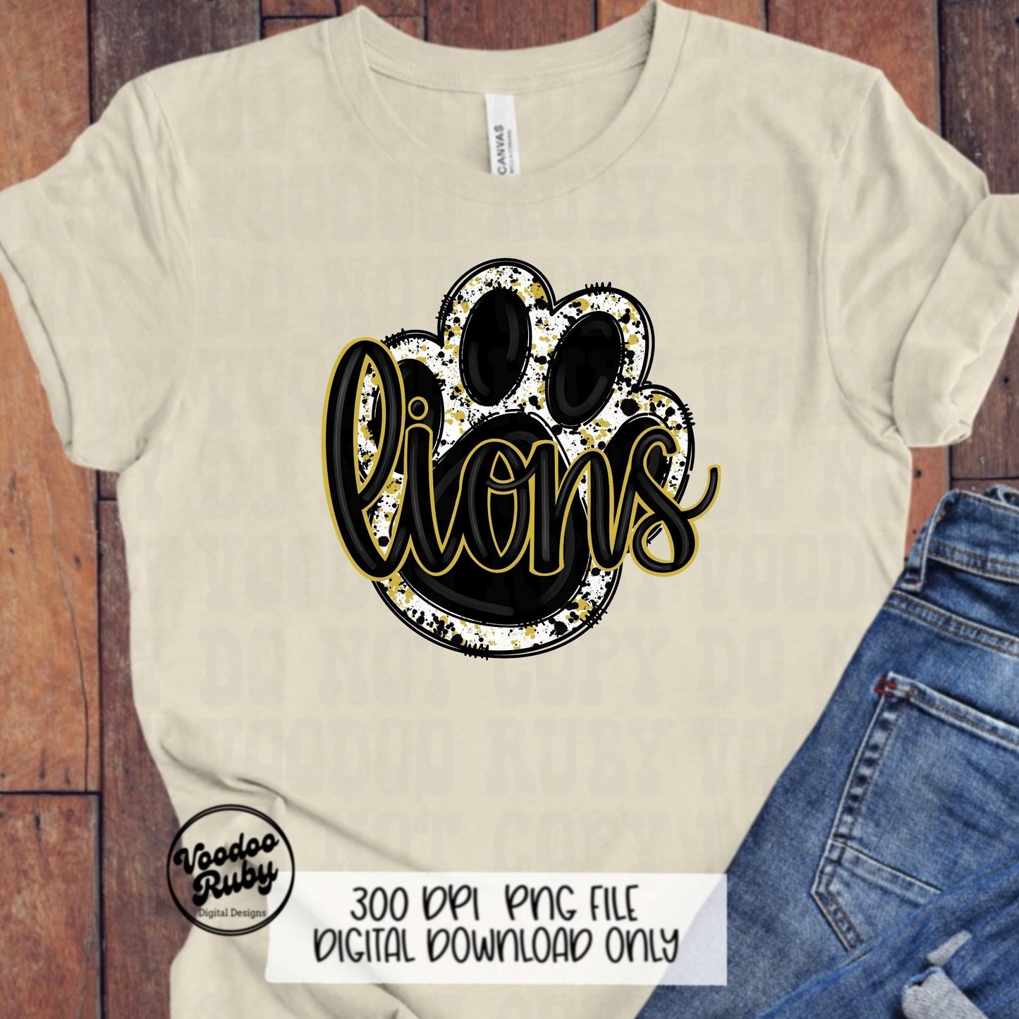 Lions Football PNG: Black & Gold Paw Design (Digital Download)