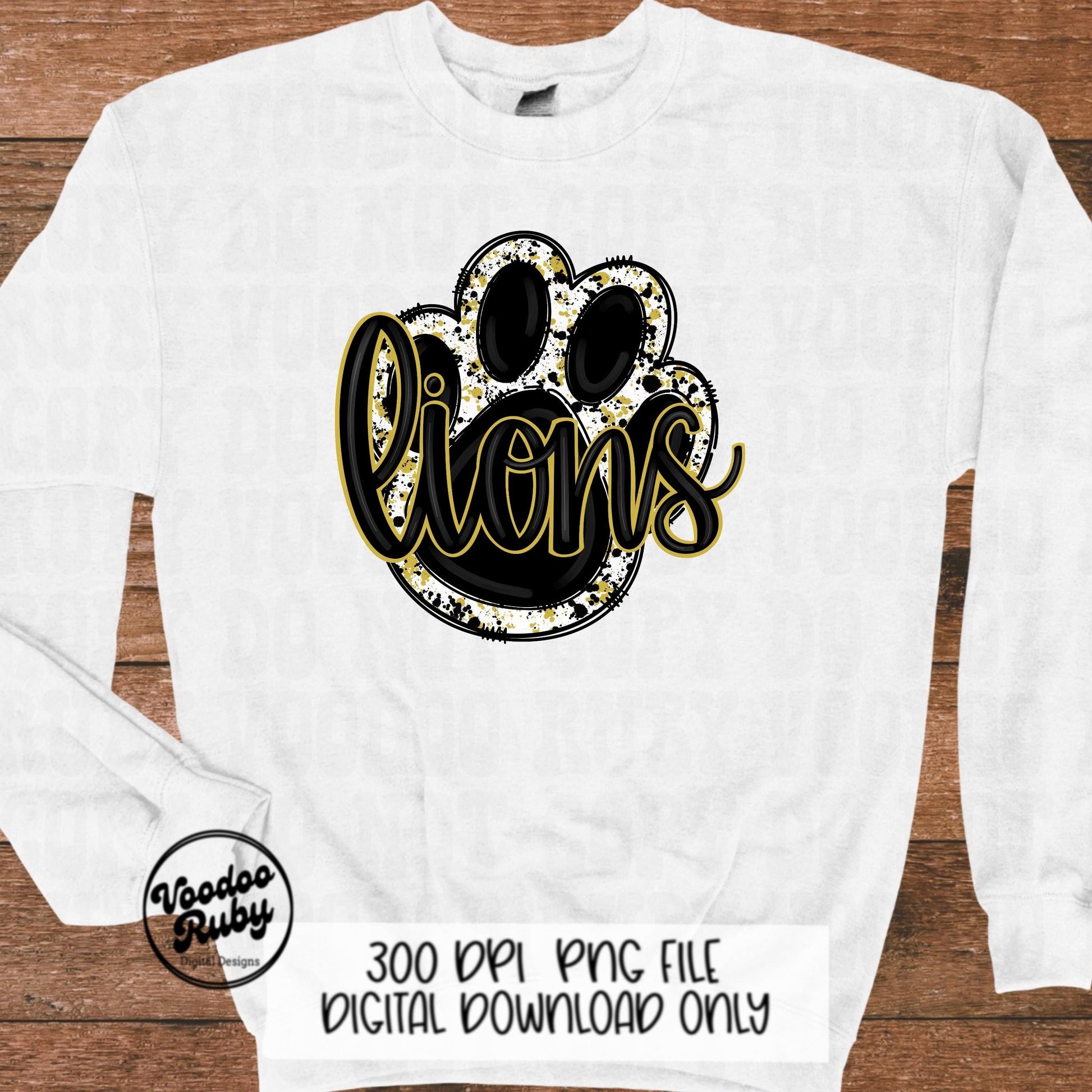 Lions Football PNG: Black & Gold Paw Design (Digital Download)