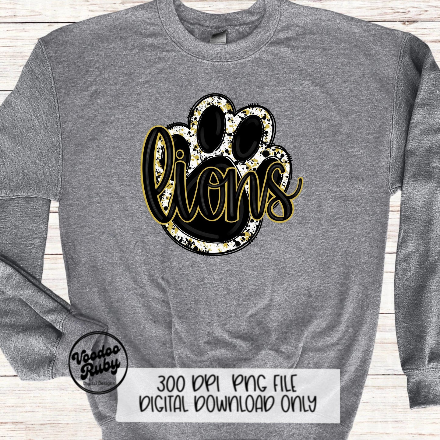 Lions Football PNG: Black & Gold Paw Design (Digital Download)