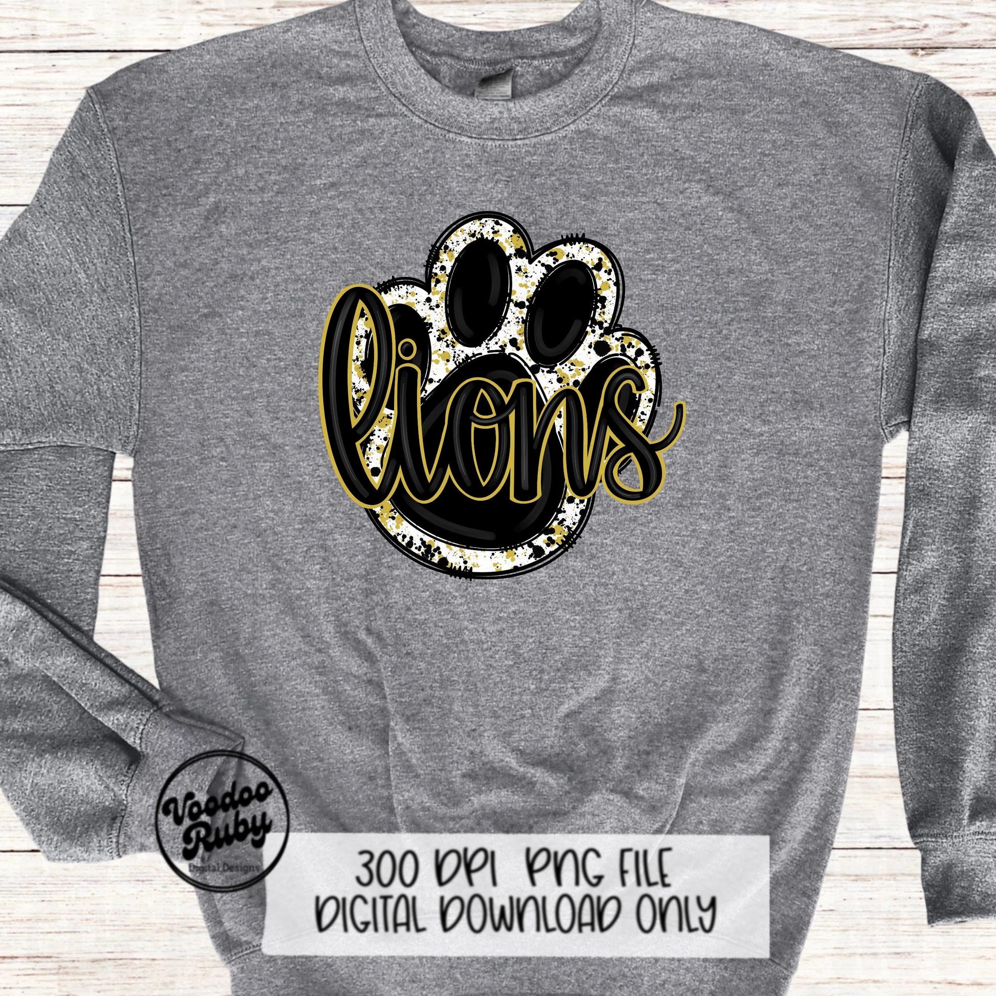 Lions Football PNG: Black & Gold Paw Design (Digital Download)