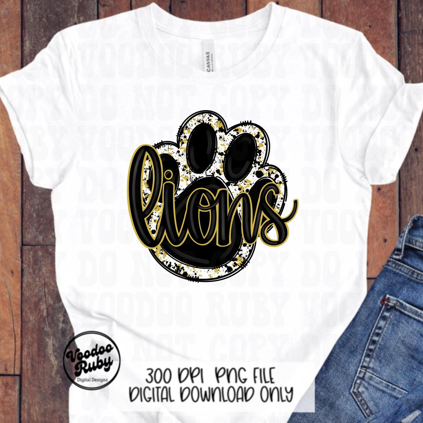 Lions Football PNG: Black & Gold Paw Design (Digital Download)