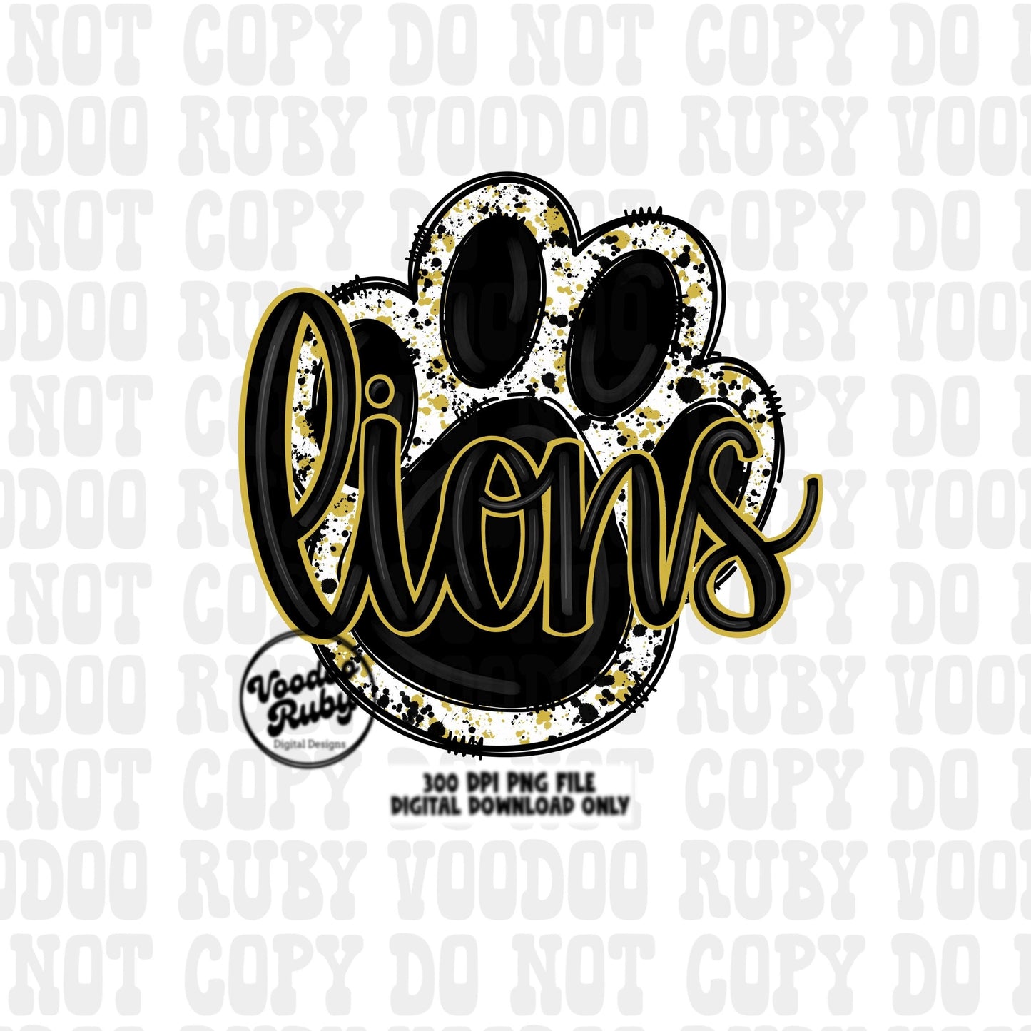 Lions Football PNG: Black & Gold Paw Design (Digital Download)