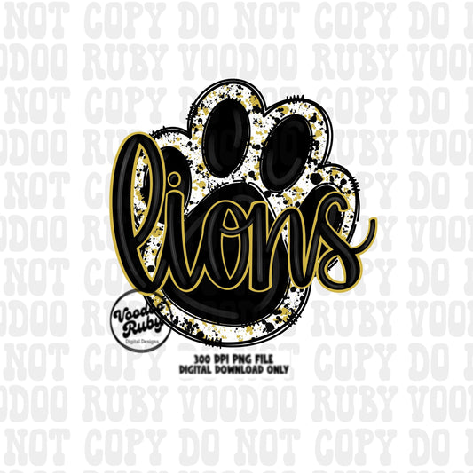 Lions Football PNG: Black & Gold Paw Design (Digital Download)