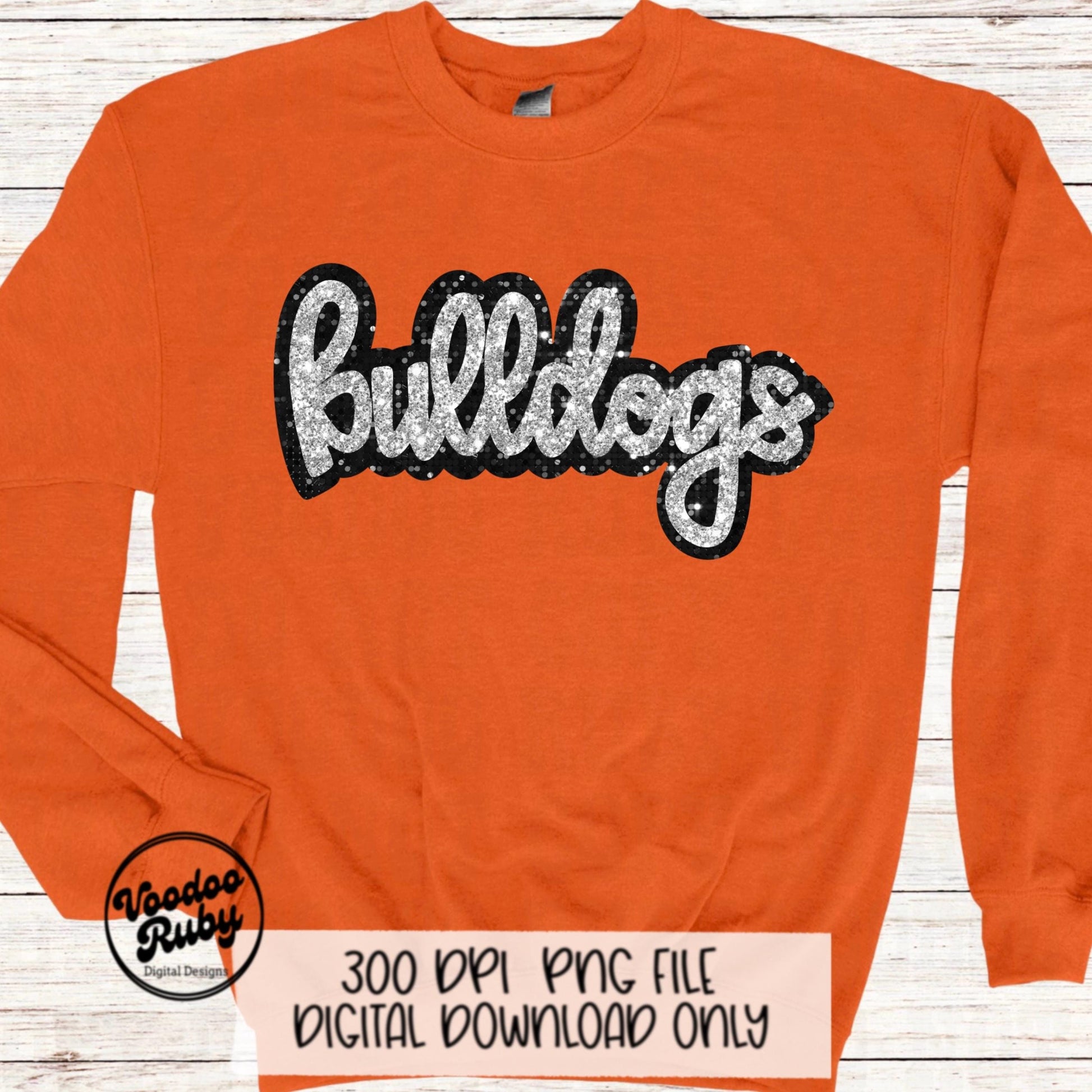 Glitter Bulldogs PNG Design Sublimation Sequins Hand Drawn Digital Download Faux Sequins Patch PNG Black Silver Bulldogs Football DTF