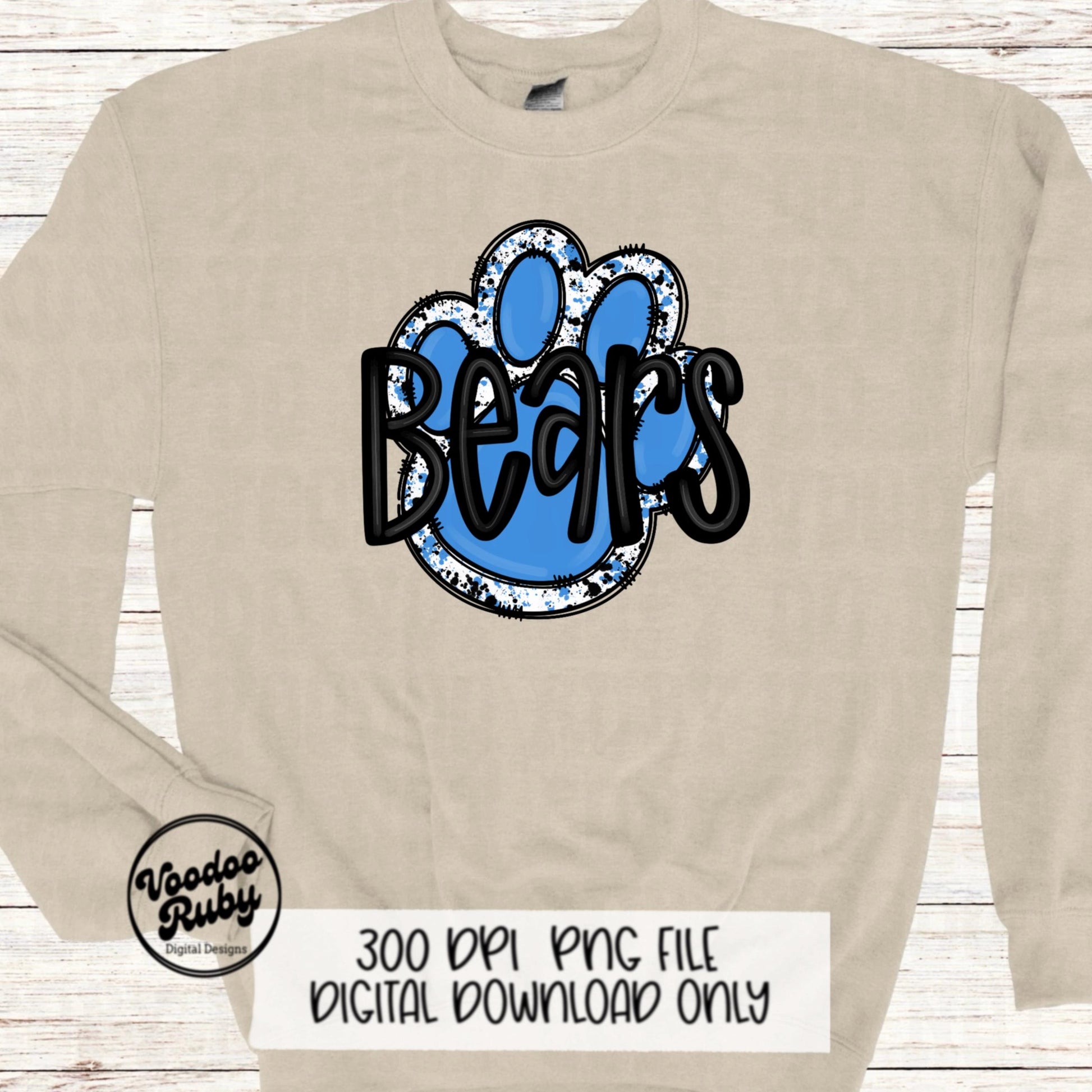 Bears Mascot Paw Print PNG: Blue & Black Sublimation (Digital Download)