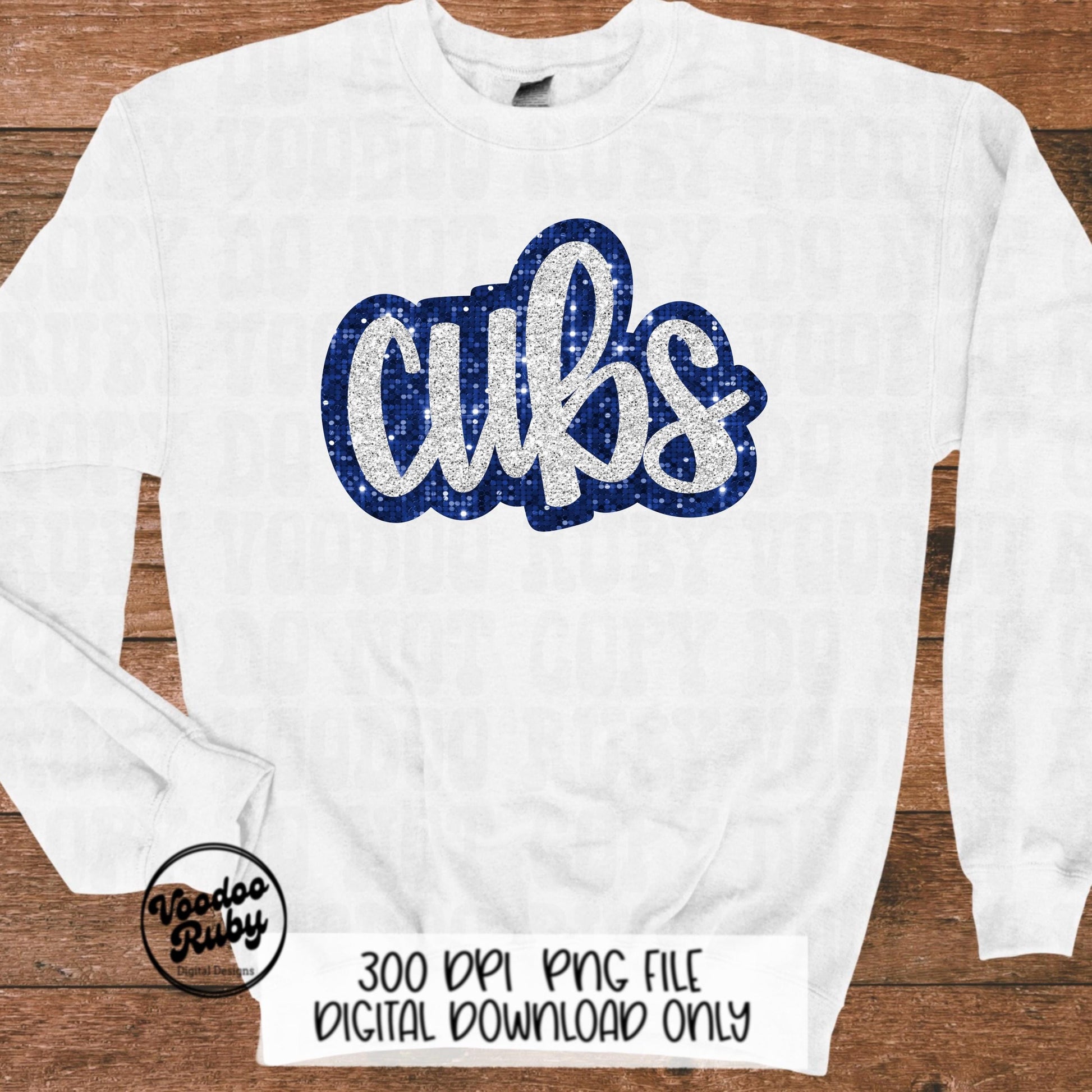 Glitter Cubs Design PNG Sublimation Hand Drawn Digital Download Faux Sequins Football PNG Blue Cubs DTF Printable Cubs Mascot png Clip Art