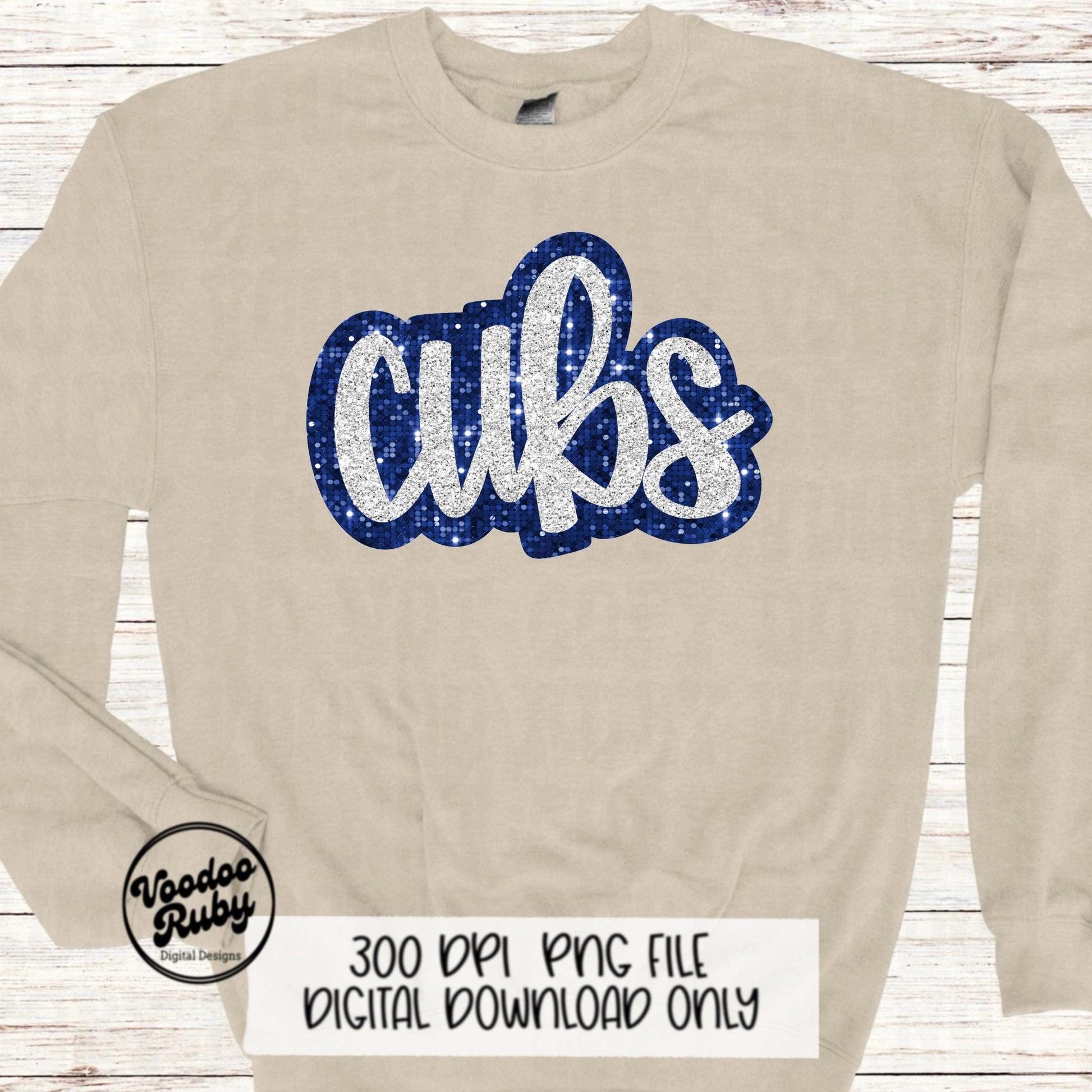 Glitter Cubs Design PNG Sublimation Hand Drawn Digital Download Faux Sequins Football PNG Blue Cubs DTF Printable Cubs Mascot png Clip Art