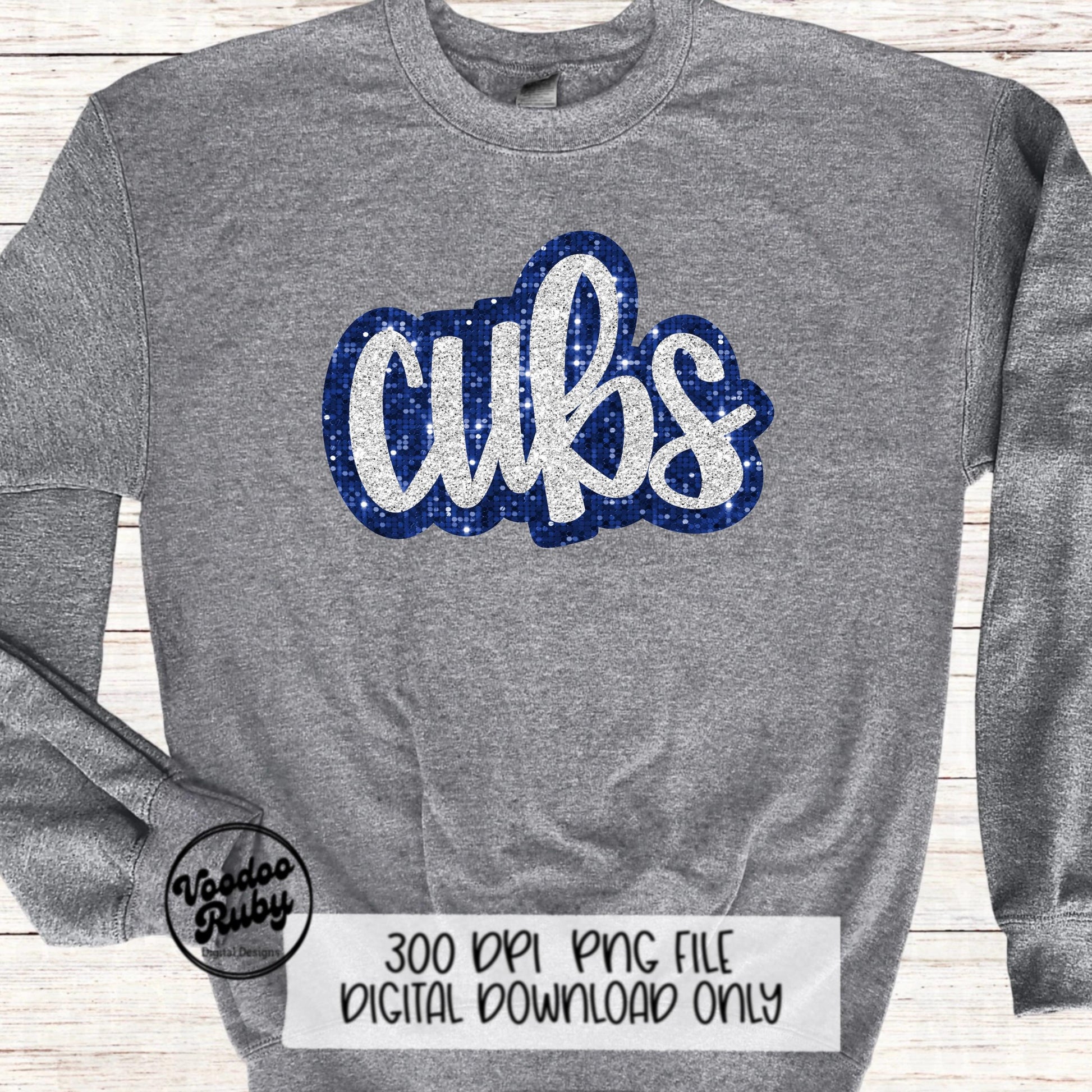 Glitter Cubs Design PNG Sublimation Hand Drawn Digital Download Faux Sequins Football PNG Blue Cubs DTF Printable Cubs Mascot png Clip Art