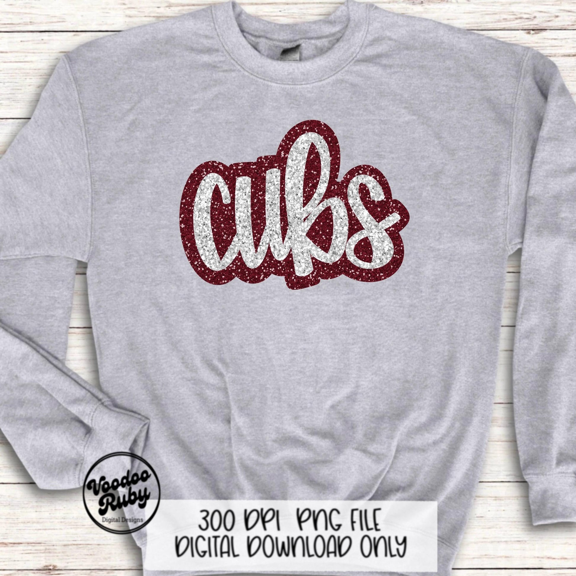 Glitter Cubs Design PNG Sublimation Hand Drawn Digital Download Faux Sequins Football PNG Maroon Cubs DTF Printable Cubs Mascot png Clip Art