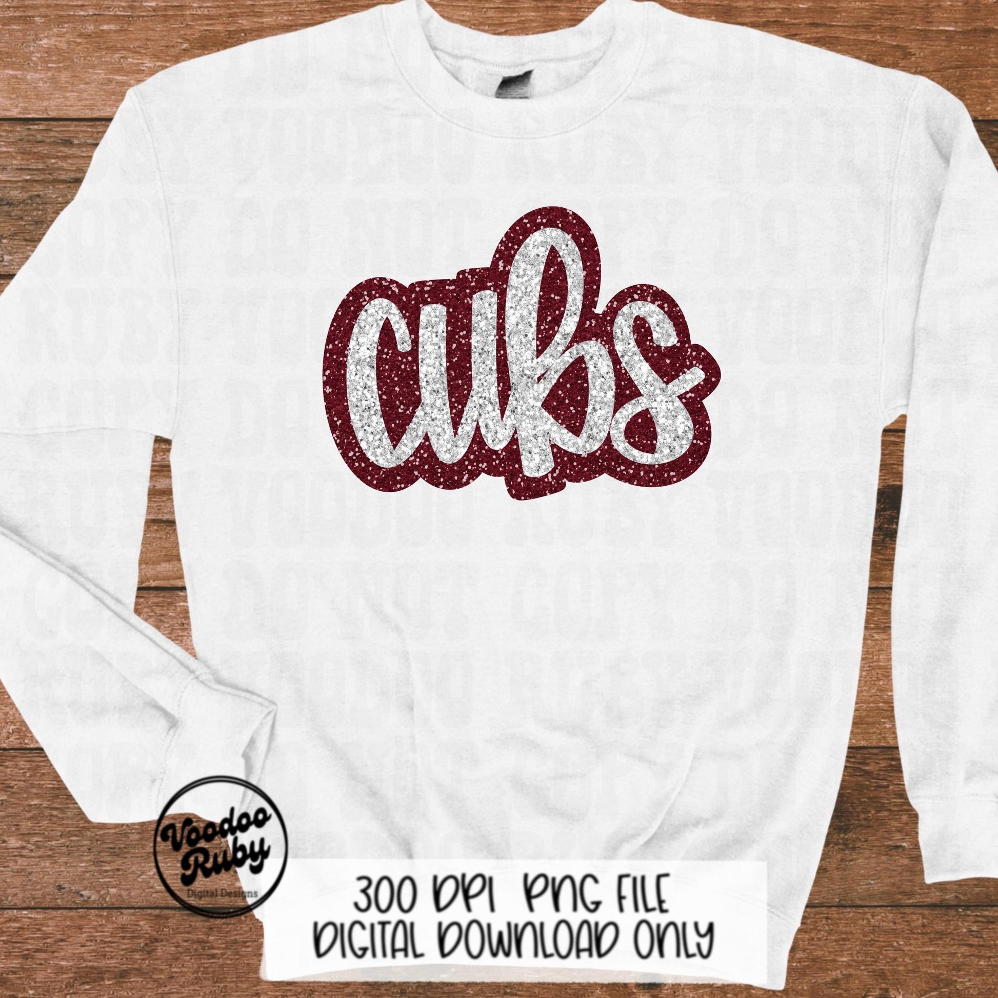 Glitter Cubs Design PNG Sublimation Hand Drawn Digital Download Faux Sequins Football PNG Maroon Cubs DTF Printable Cubs Mascot png Clip Art