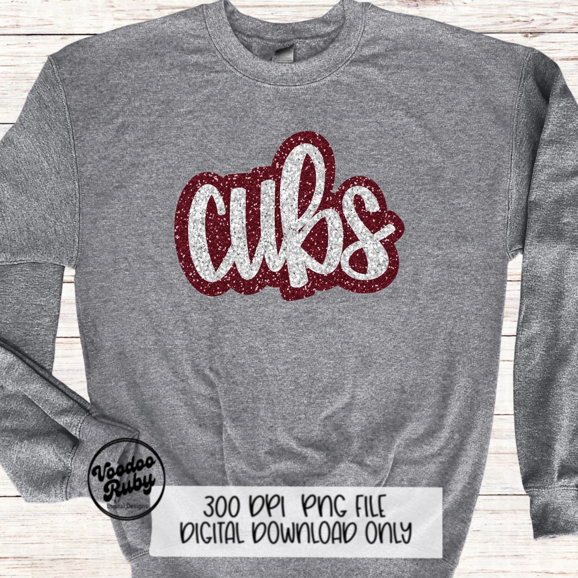 Glitter Cubs Design PNG Sublimation Hand Drawn Digital Download Faux Sequins Football PNG Maroon Cubs DTF Printable Cubs Mascot png Clip Art