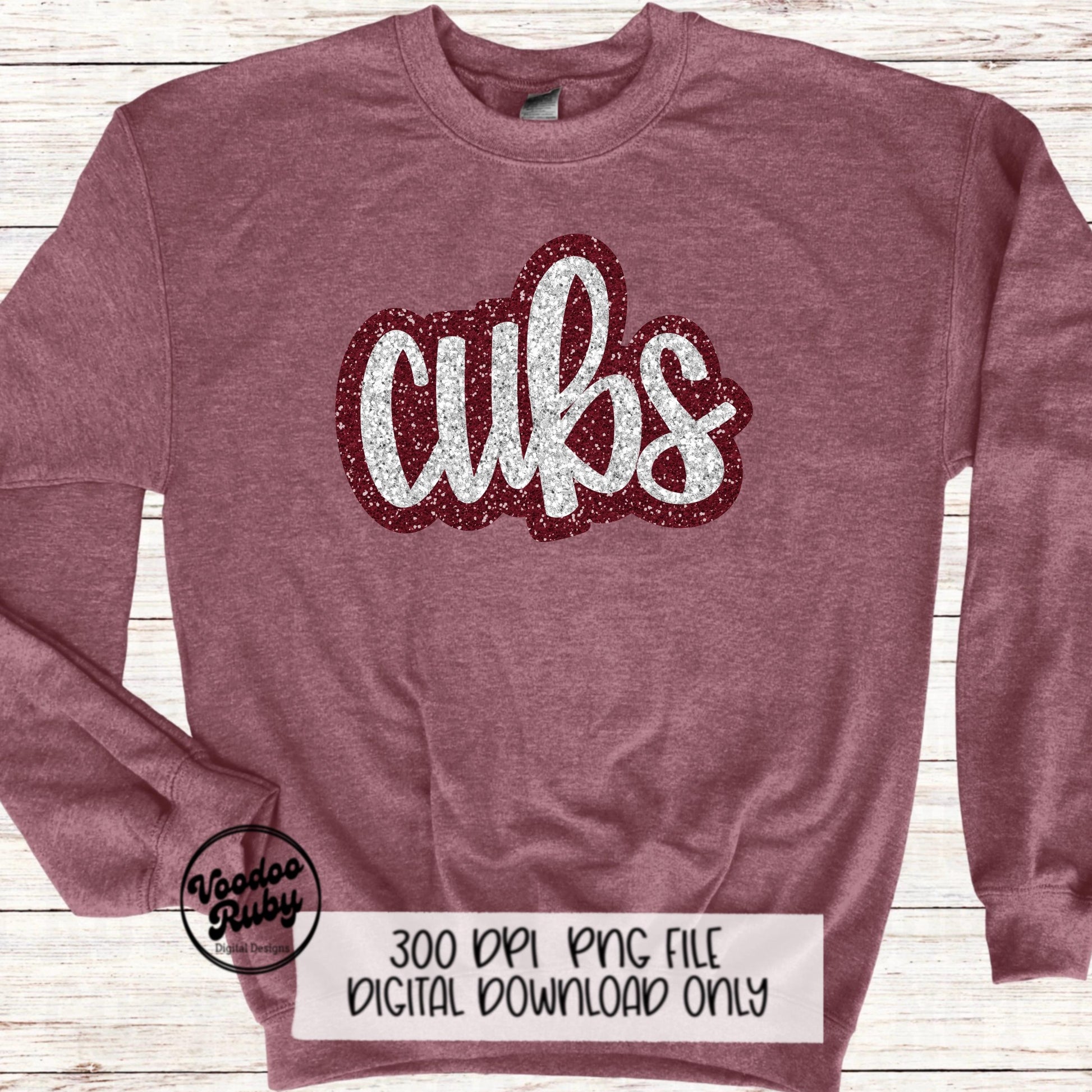 Glitter Cubs Design PNG Sublimation Hand Drawn Digital Download Faux Sequins Football PNG Maroon Cubs DTF Printable Cubs Mascot png Clip Art