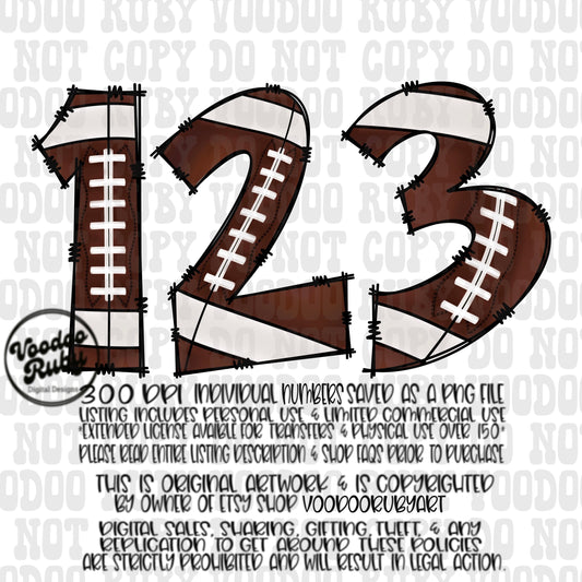 Football Doodle Numbers PNG Bundle: Hand-Drawn Clip Art (Digital Download