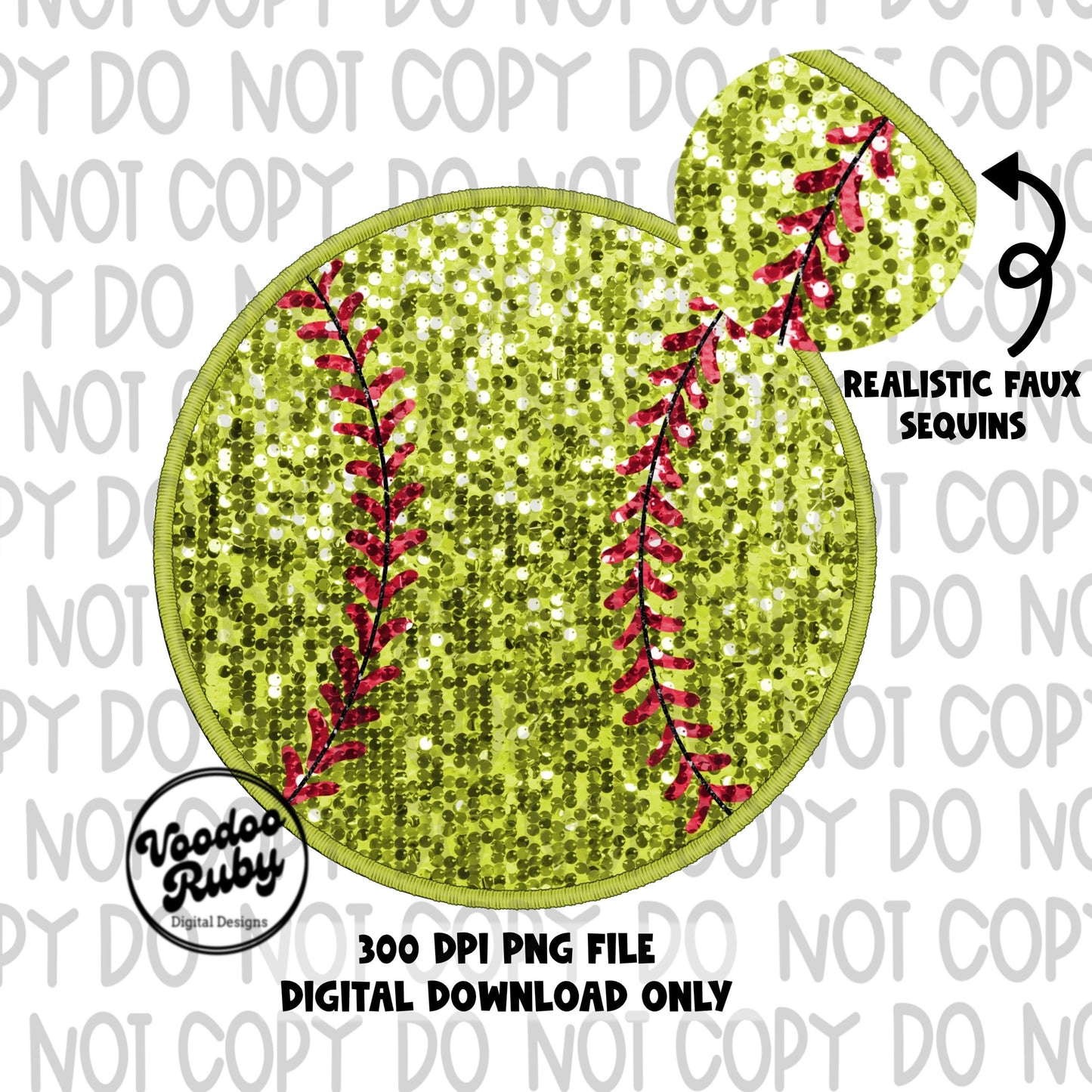 Sequin Softball PNG Design Sublimation Hand Digital Download Softball Faux Embroidery PNG DTF Printable Glitter Softball Clip Art