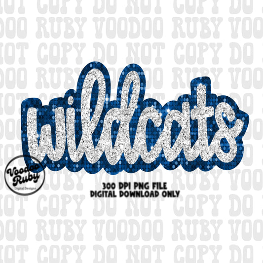Wildcats PNG Design Hand Drawn Digital Download Sublimation Sequins Glitter Faux Sequin PNG Printable Blue Wildcats Football DTF