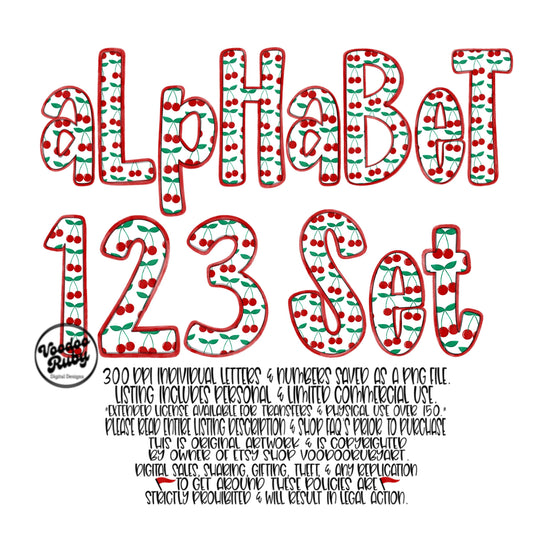Cherry Doodle Alphabet PNG Bundle: Summer Letters Clip Art (Digital Download)