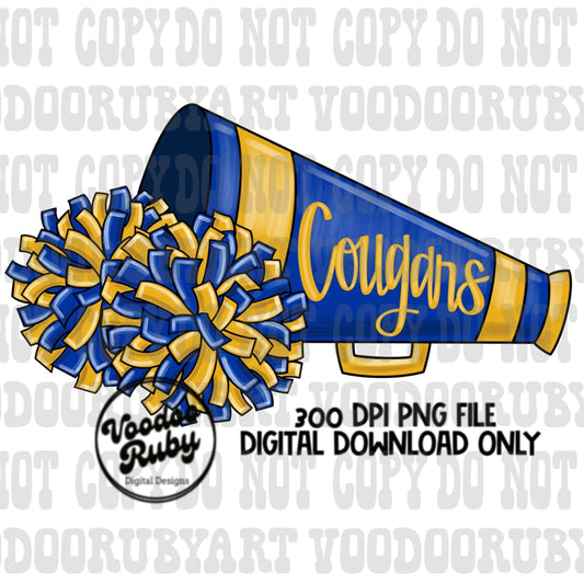Cougars PNG Design Sublimation Hand Drawn Digital Download Cheer Cougars Football PNG Cheerleader Clip Art Cheer Dtf Printable Megaphone
