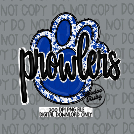 Prowlers PNG Design Blue White Prowlers Hand Drawn Digital Download Sublimation Football PNG Blue Paw Print DTF Printable Clip Art