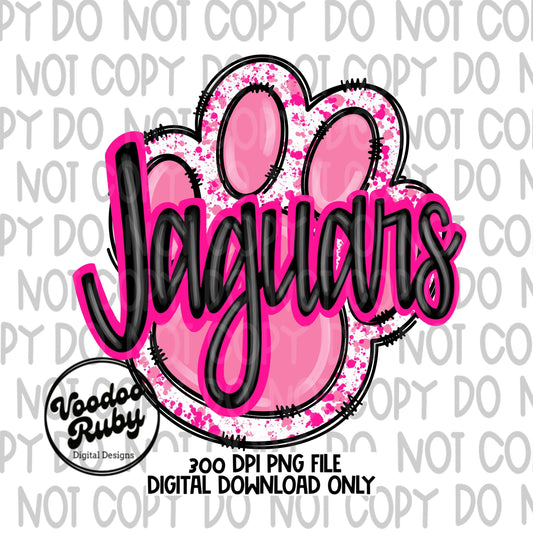 Pink Jaguars PNG Design Sublimation Hand Drawn Digital Download Pink Football PNG Pink Paw Print Pink October DTF Awareness Mascot png