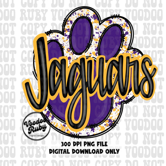 Jaguars PNG Design Sublimation Hand Drawn Digital Download Paw Print Clip Art Purple God Jaguars Football DTF Printable Mascot Clip Art