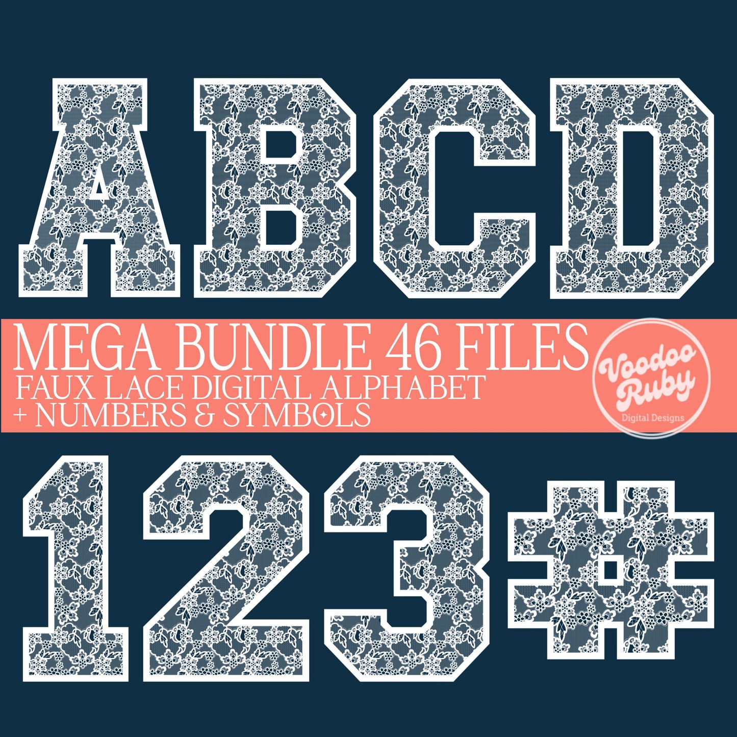 Lace Alphabet PNG Clip Art Bundle: Girly Coquette Letters (Digital Download