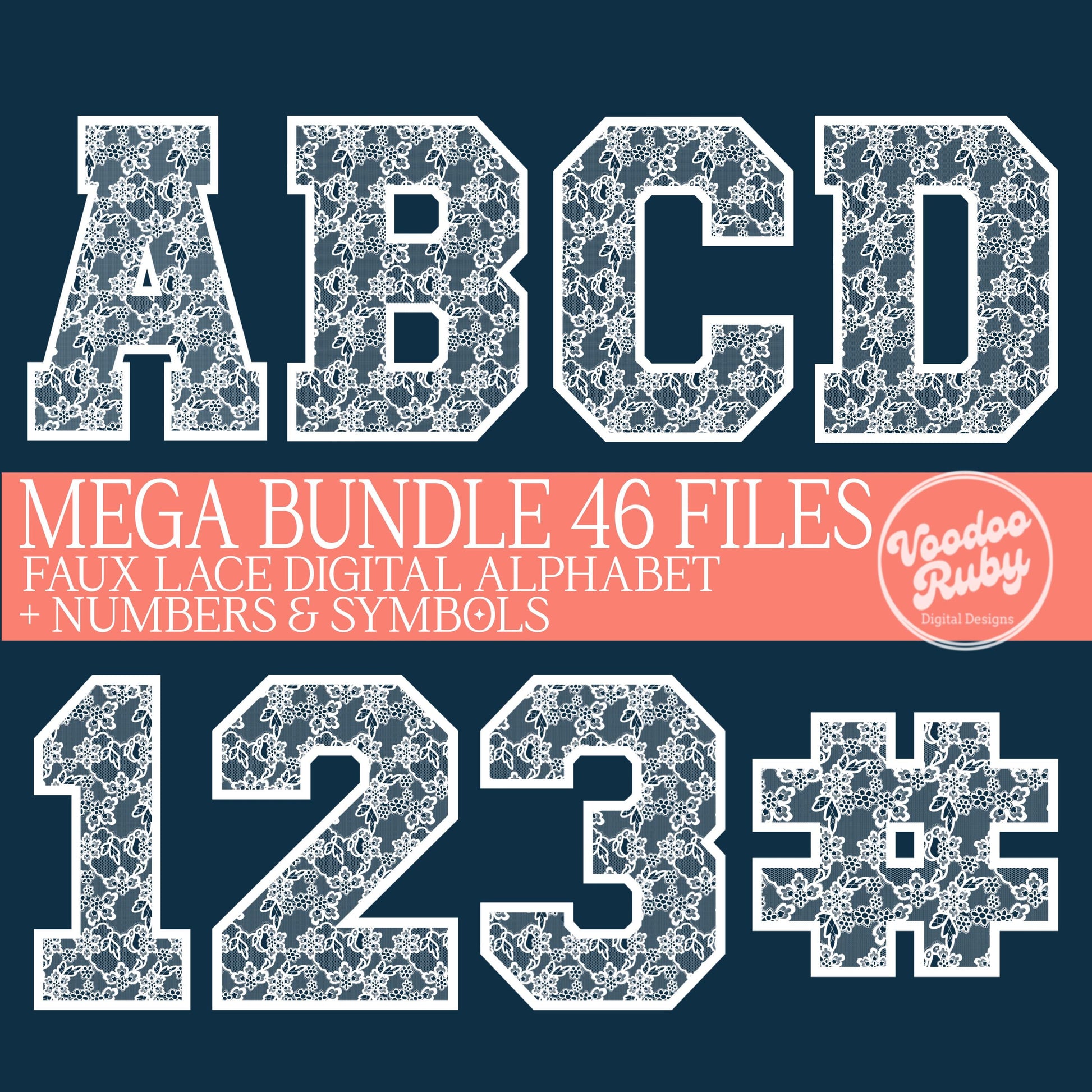 Lace Alphabet PNG Clip Art Bundle: Girly Coquette Letters (Digital Download